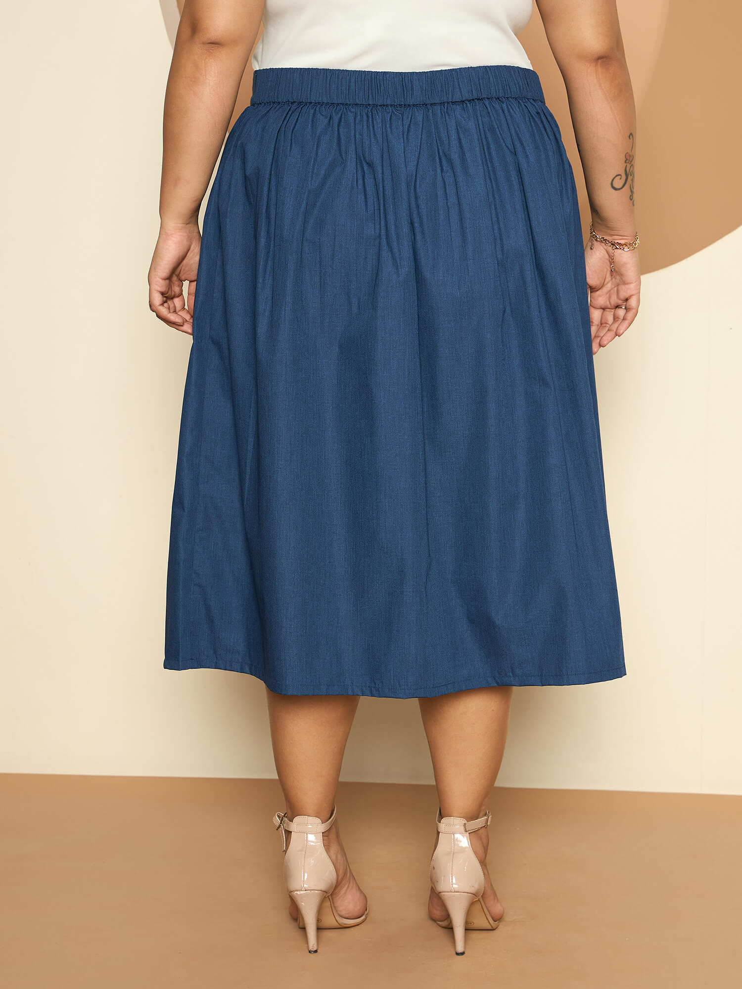 LB-Ophelia Flared Midi Length Skirt-Indigo Blue