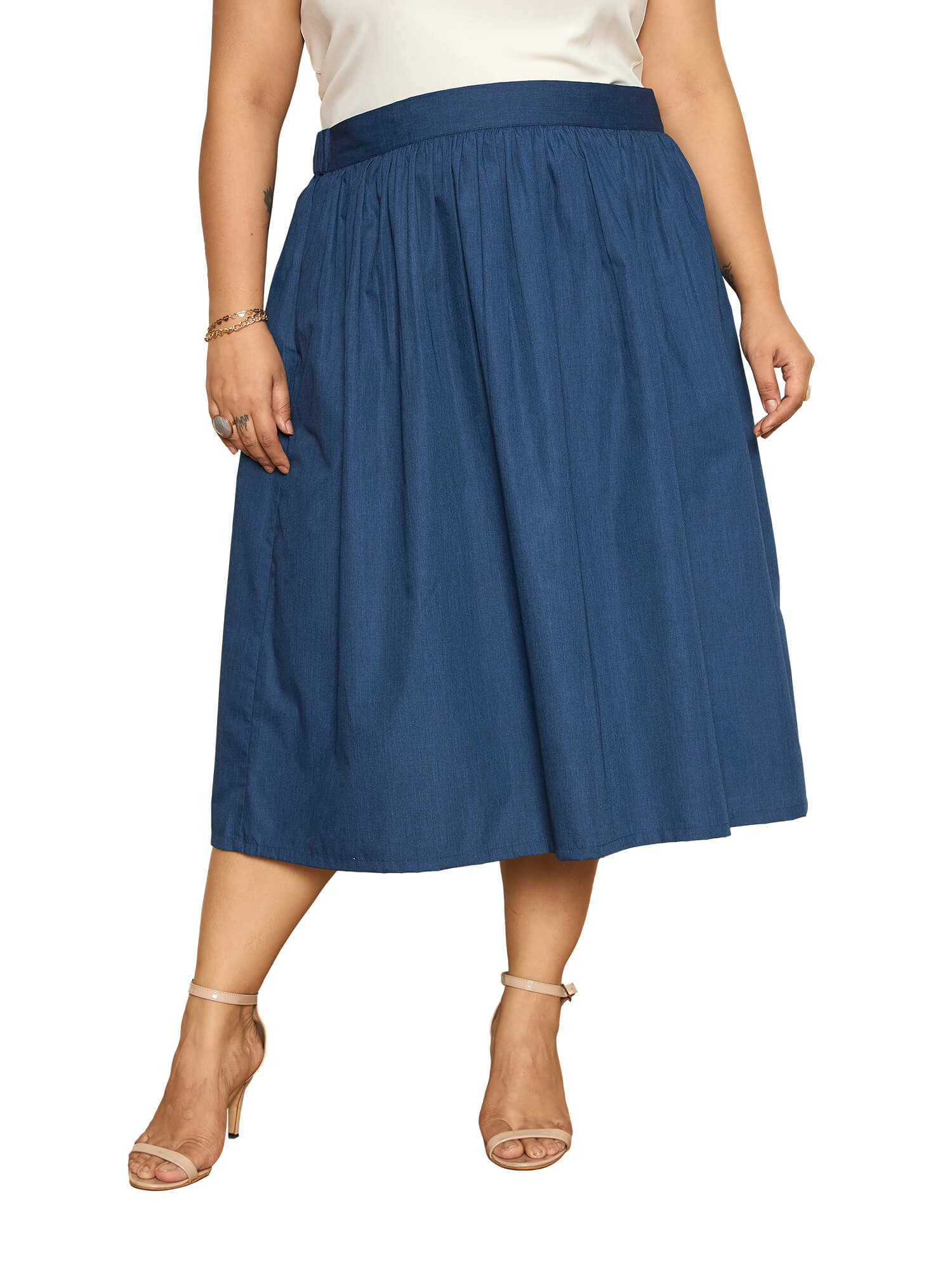 LB-Ophelia Flared Midi Length Skirt-Indigo Blue