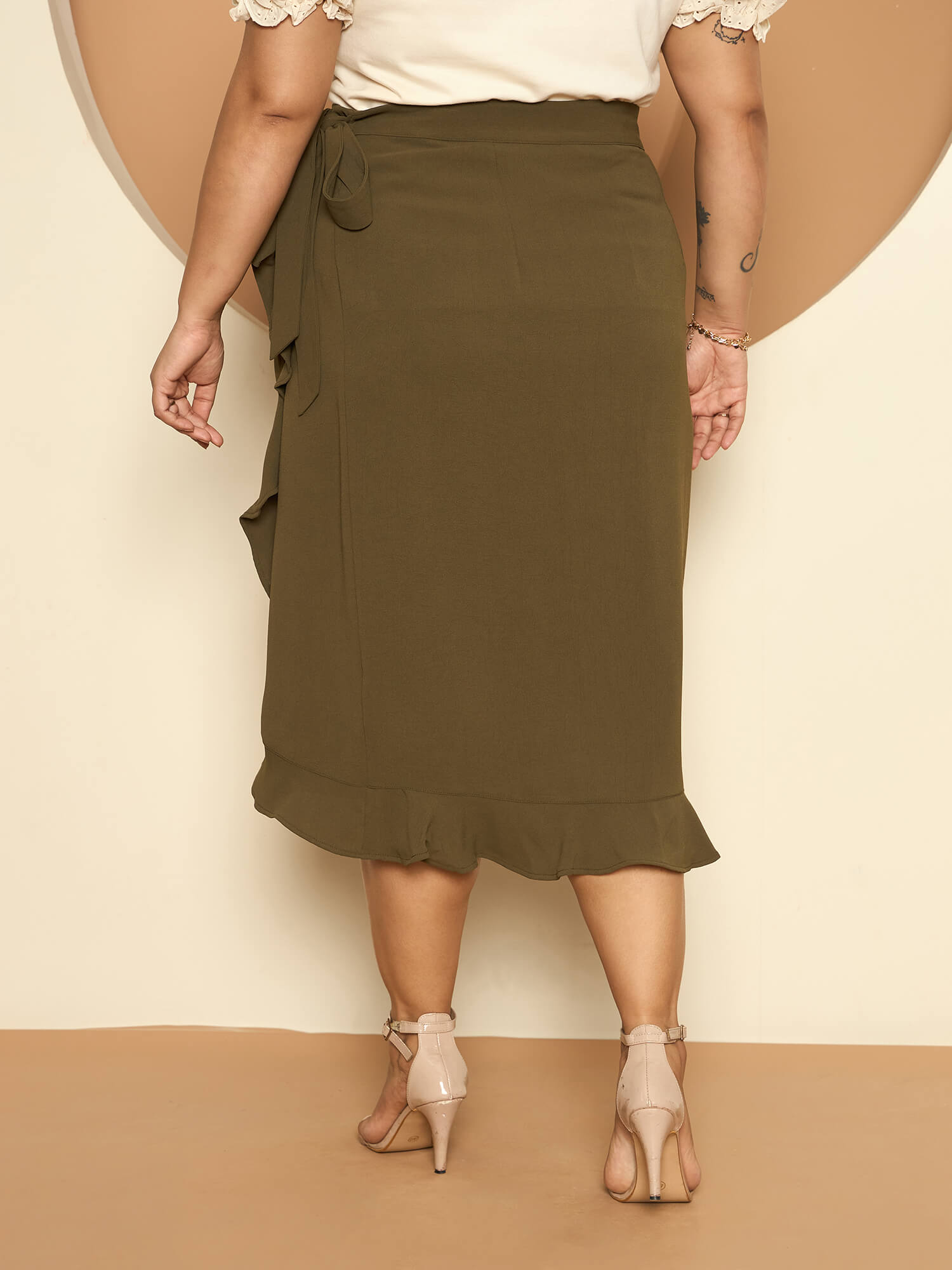 LB-Betty Ruffle Detail Wrap Skirt-Olive Green