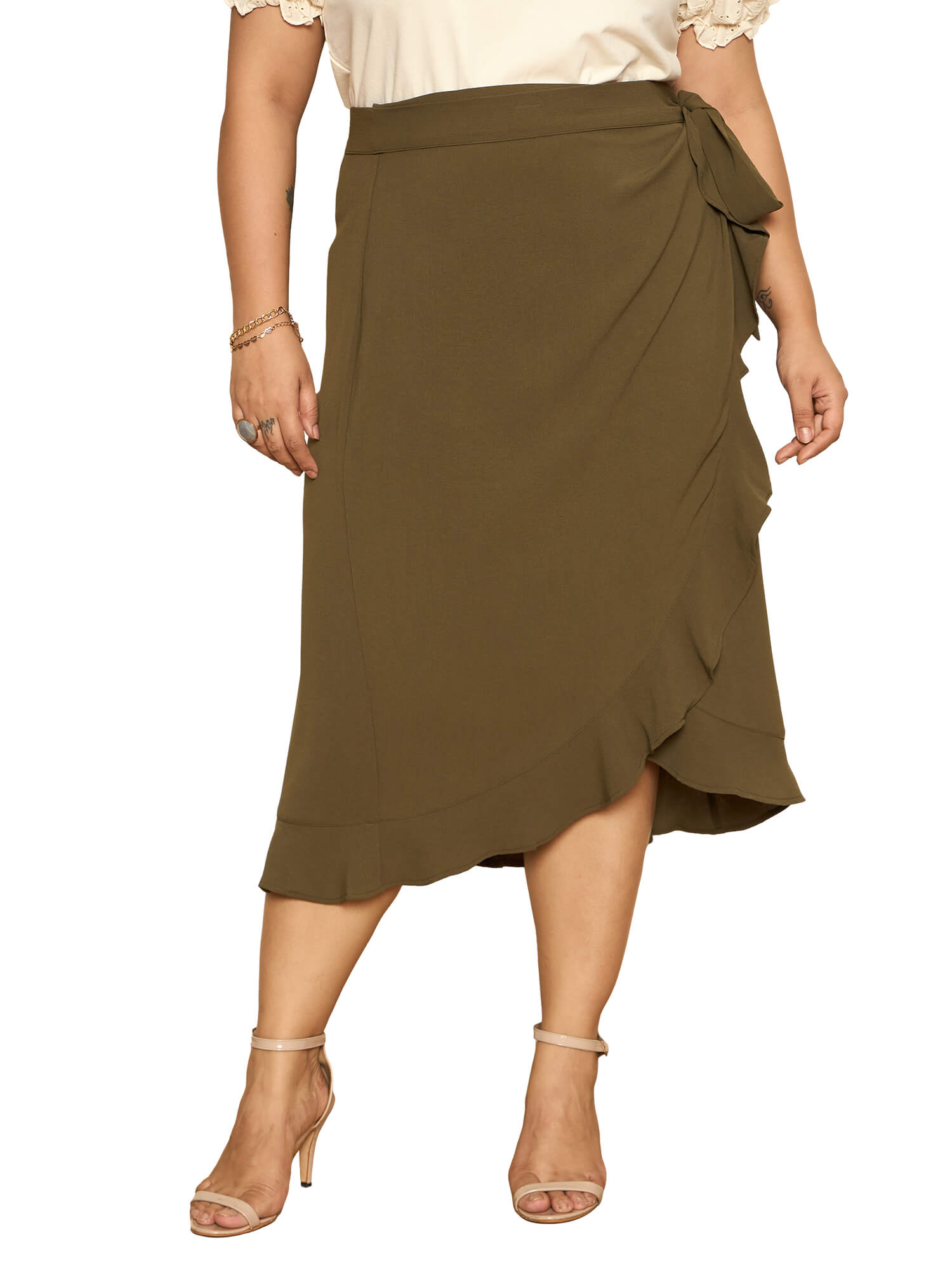 LB-Betty Ruffle Detail Wrap Skirt-Olive Green