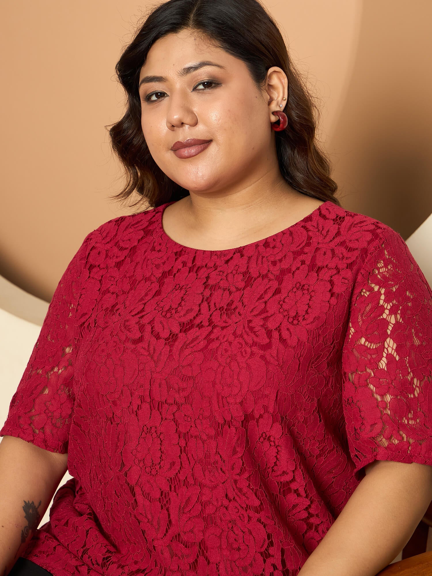 LB-Kara A-line Lace Top-Red