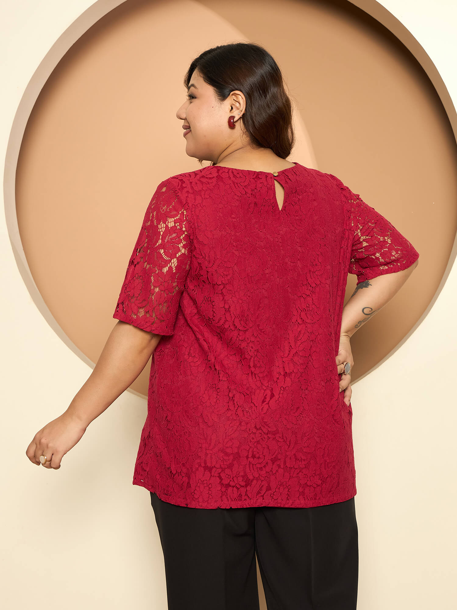 LB-Kara A-line Lace Top-Red