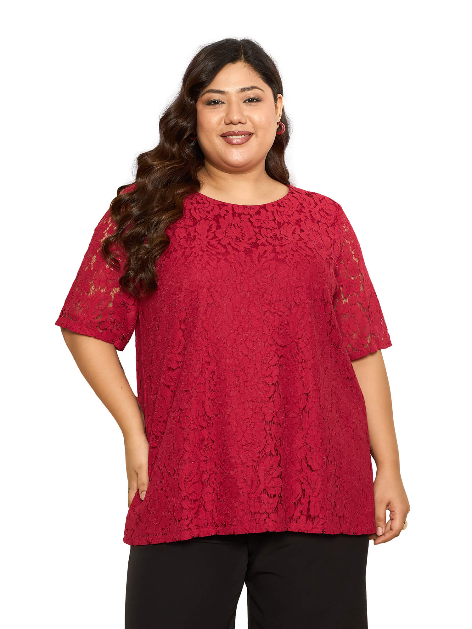 LB-Kara A-line Lace Top-Red