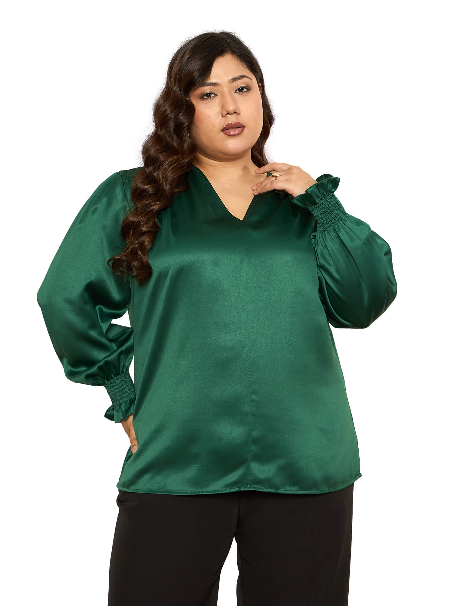 LB-Burry V-Neck Top-Emerald Green