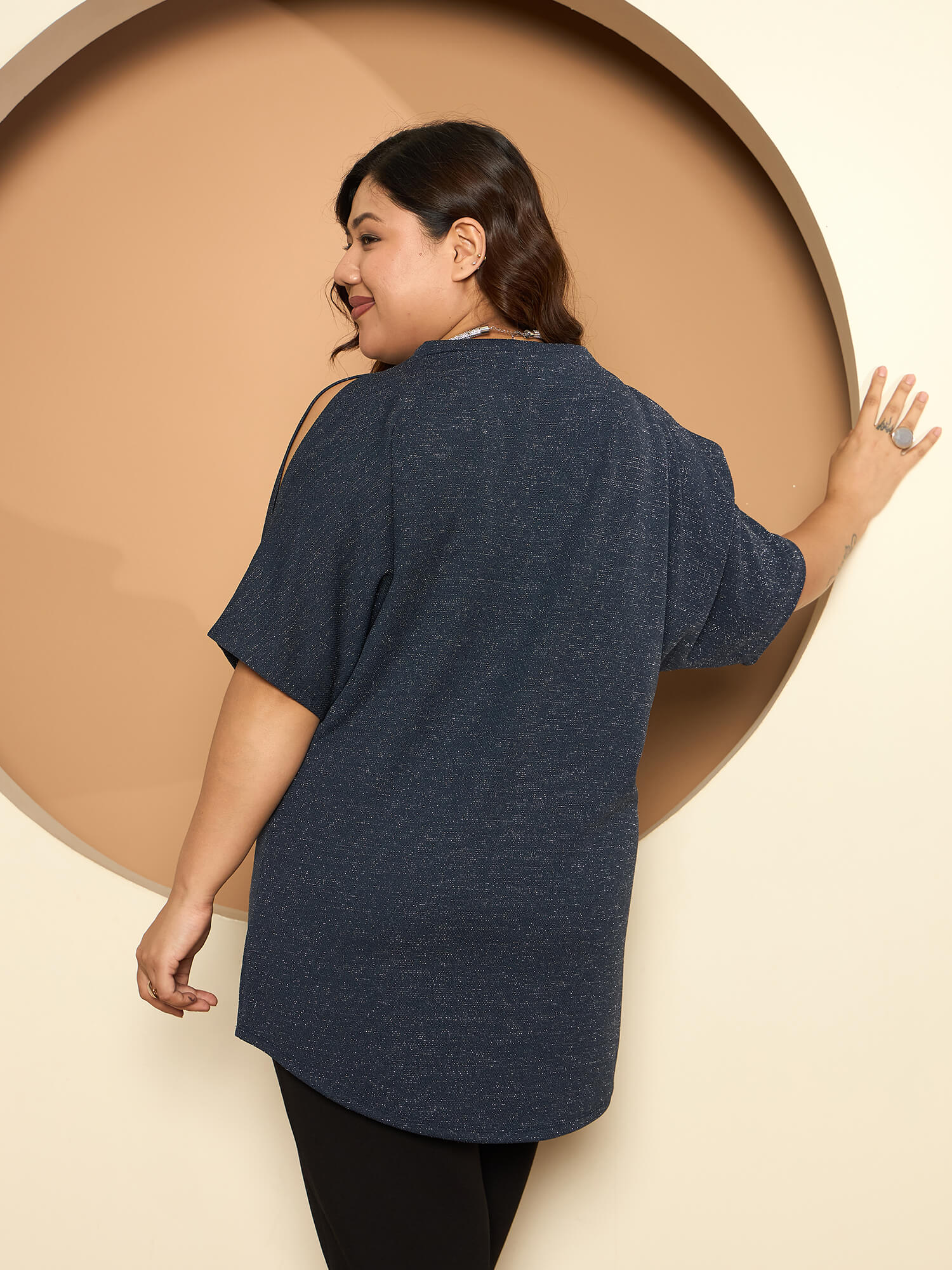 LB-Sally Cold Shoulder Dolman Sleeve Top-Navy