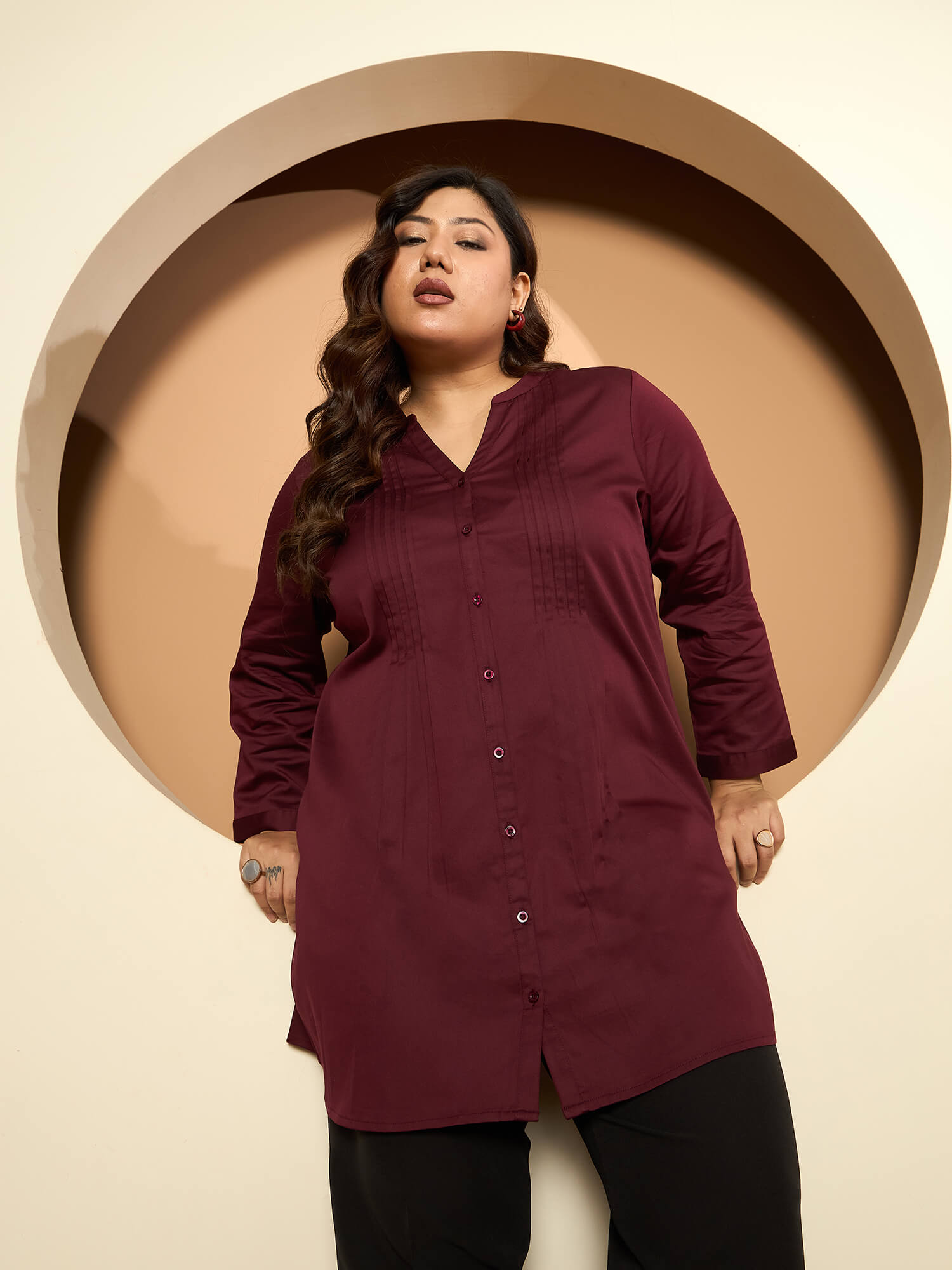 LB-RIgu Pintuck Detail Tunic-Maroon Wine