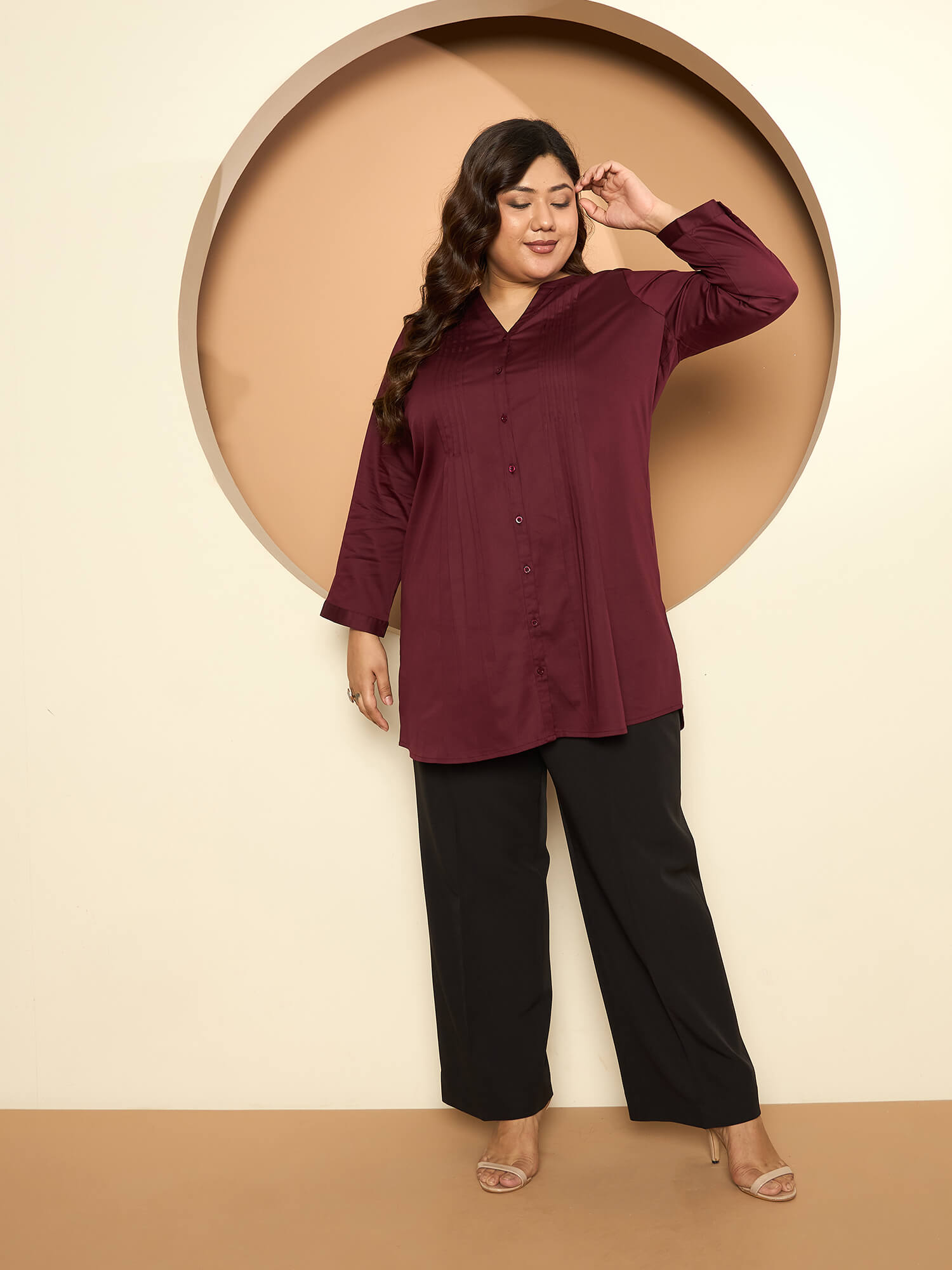 LB-RIgu Pintuck Detail Tunic-Maroon Wine