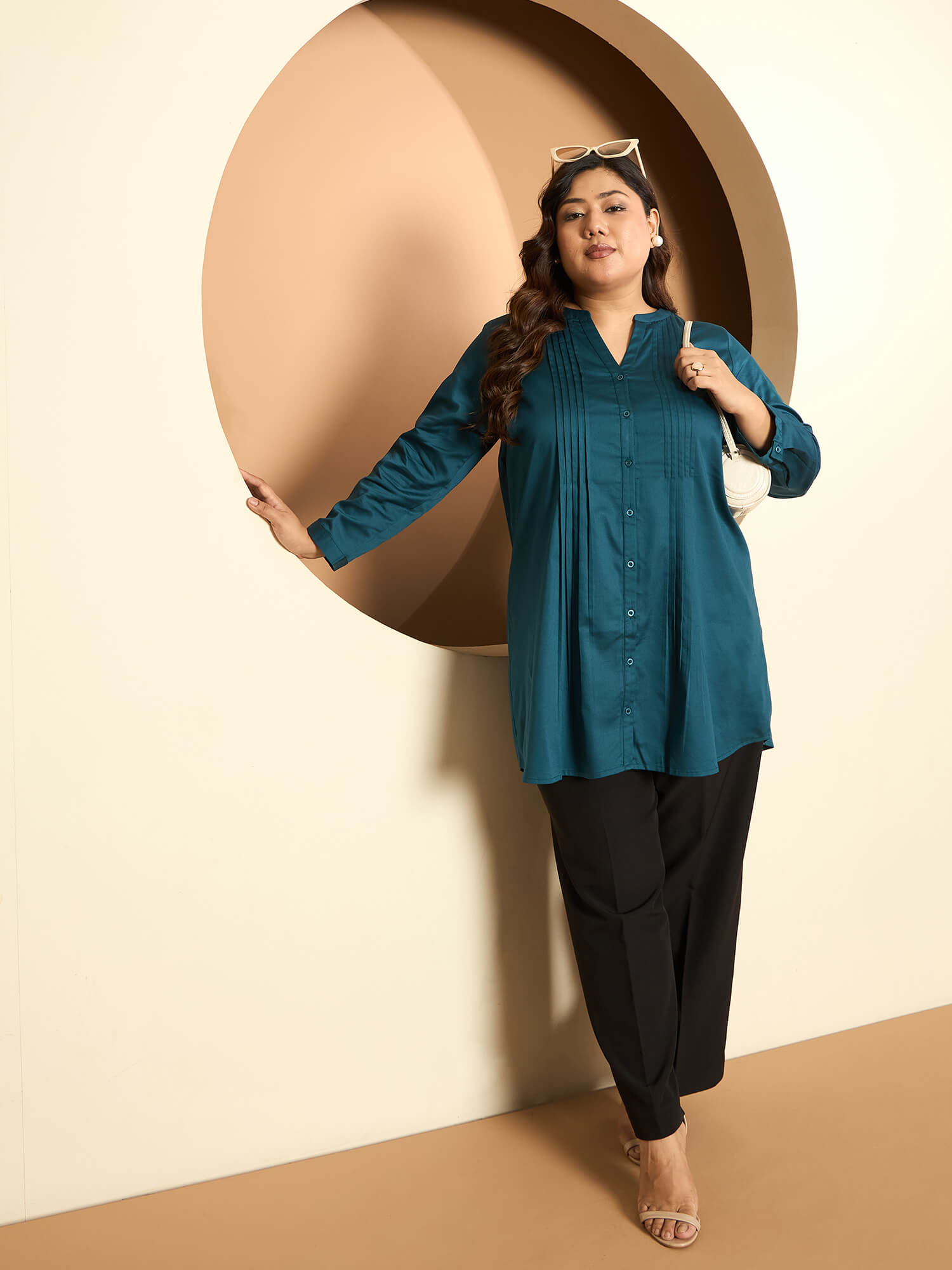 LB-RIgu Pintuck Detail Tunic-Teal Green