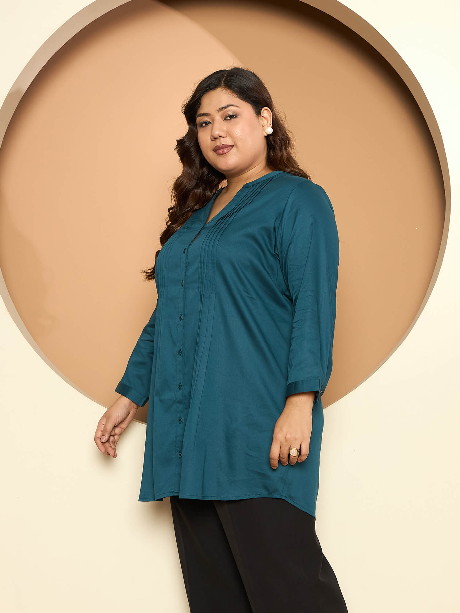 LB-RIgu Pintuck Detail Tunic-Teal Green