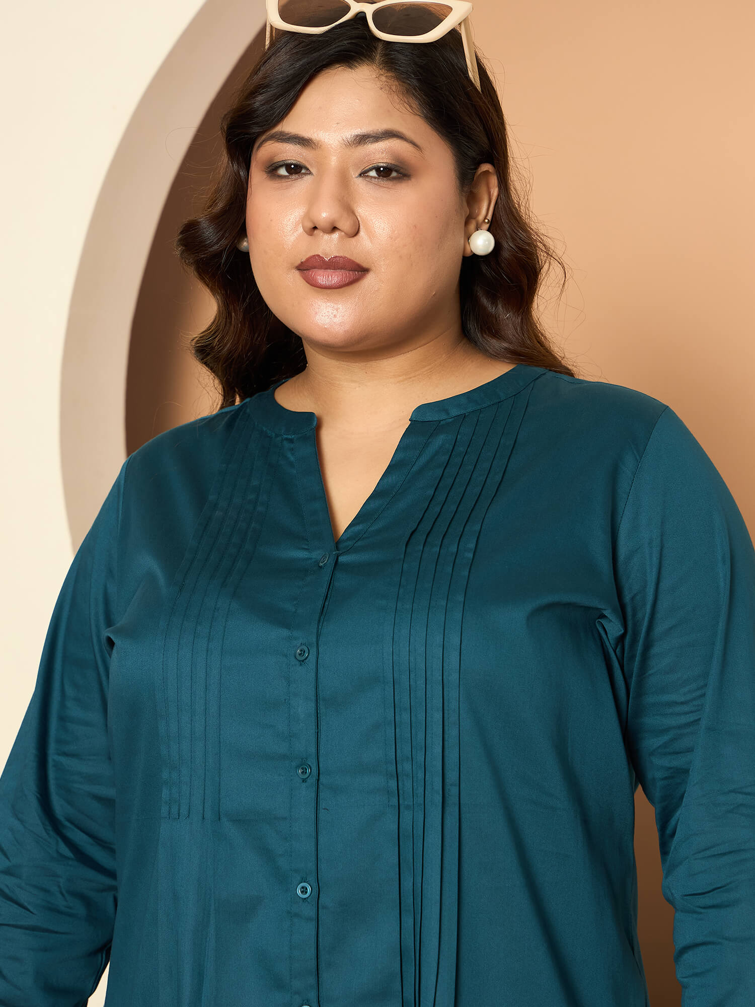 LB-RIgu Pintuck Detail Tunic-Teal Green