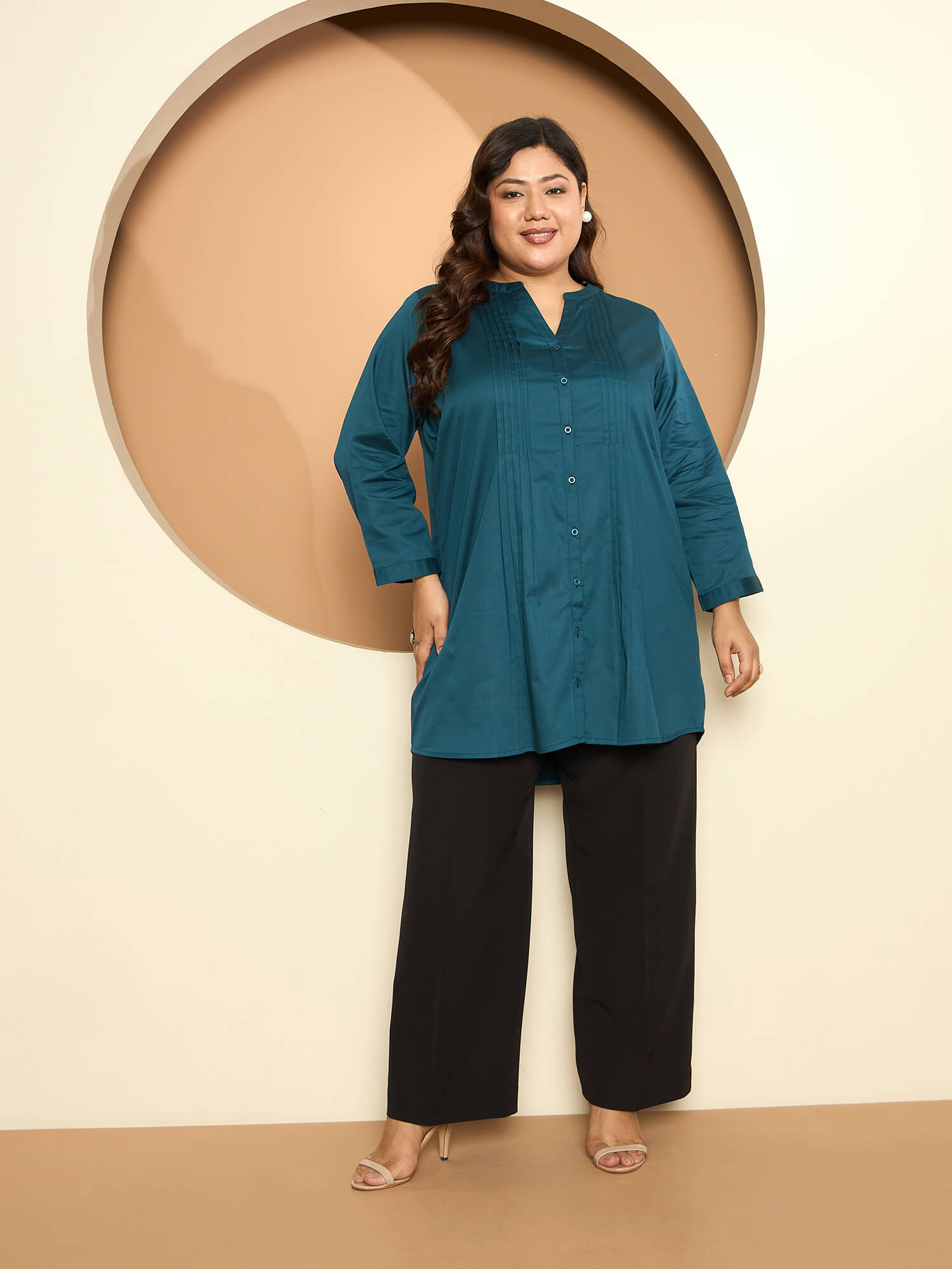 LB-RIgu Pintuck Detail Tunic-Teal Green