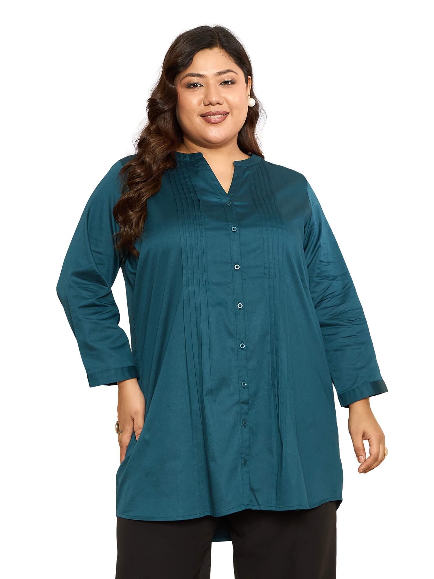 LB-RIgu Pintuck Detail Tunic-Teal Green