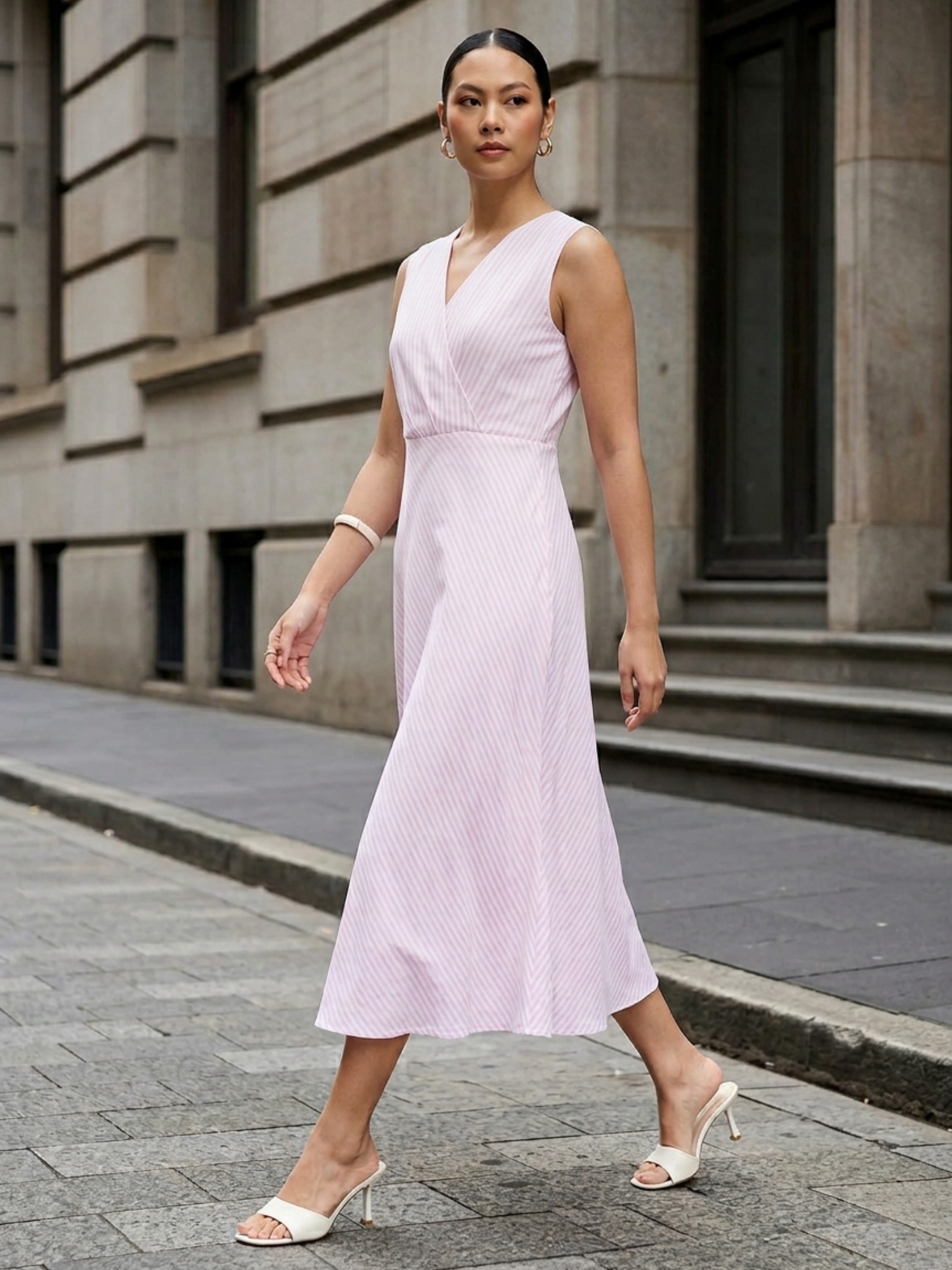 Zyara Fit And Flare Dress-Pink & White