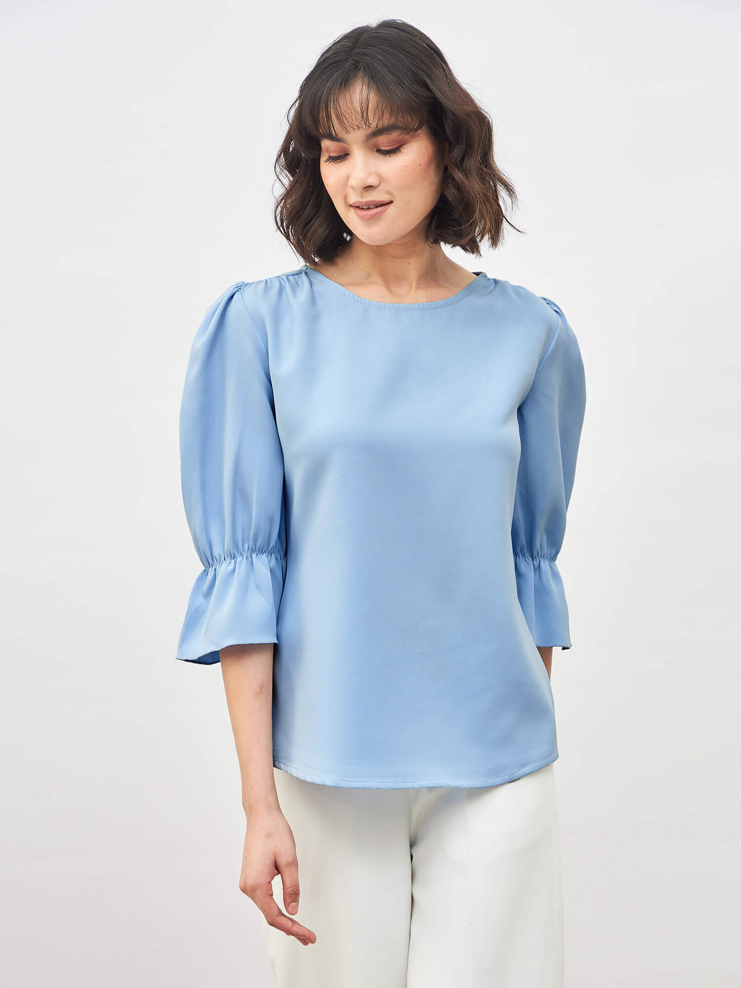 Ardent Boat Neck Top-Sky Blue
