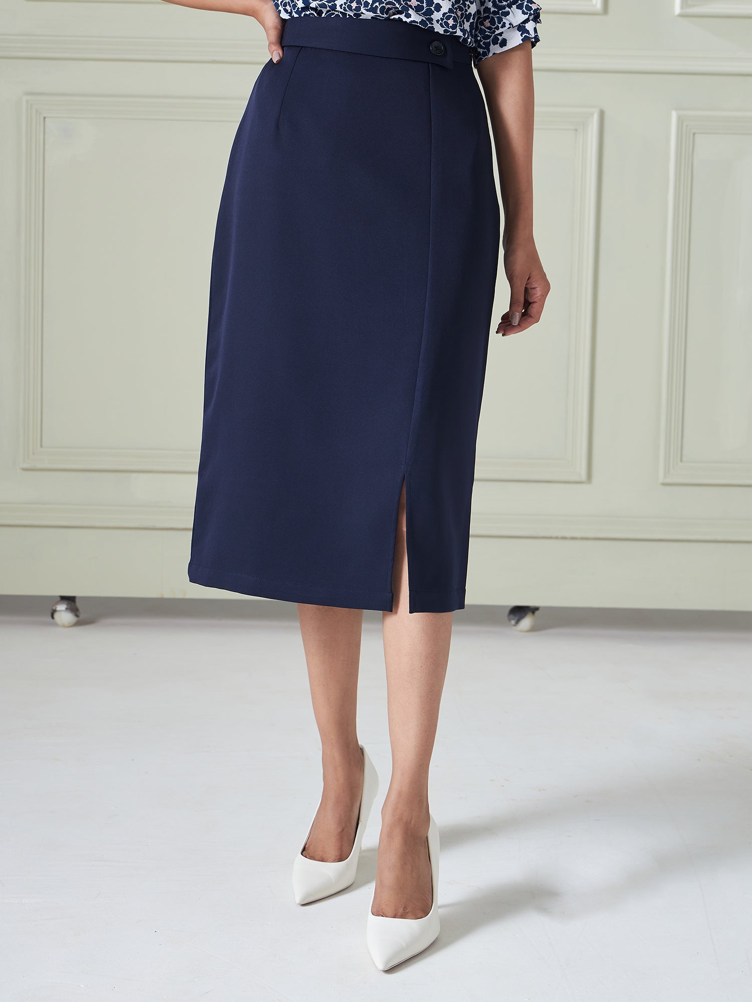 Artsy Flap Detailing Skirt - Navy