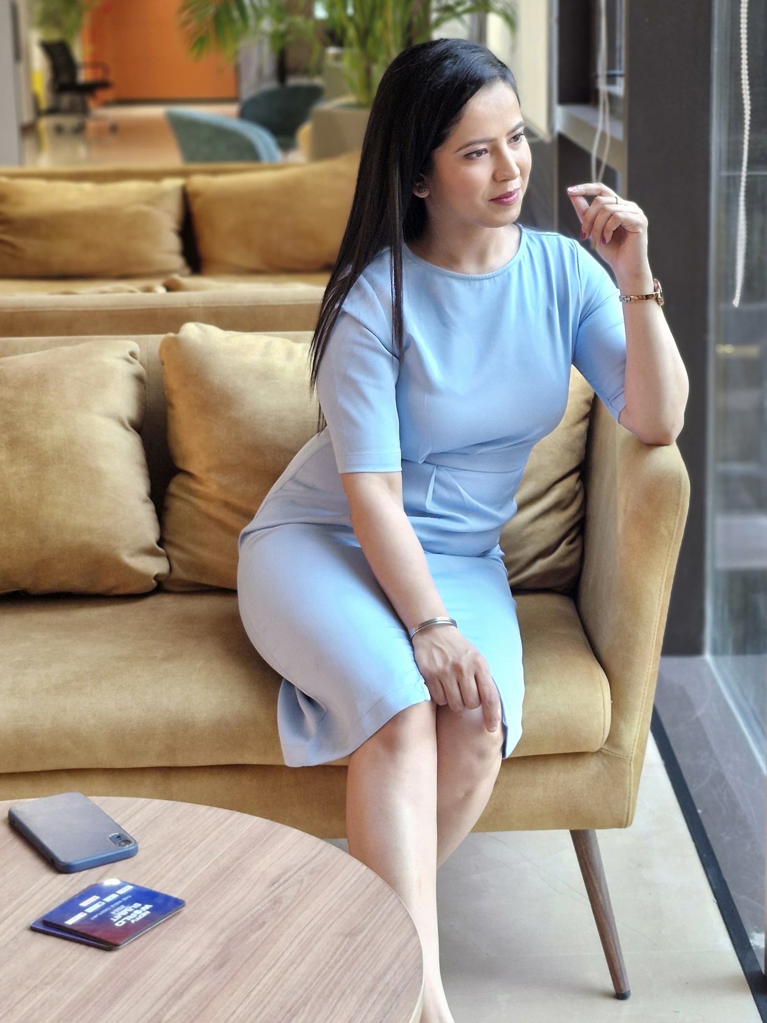 Aspiring Draped Sheath Dress - Sky Blue