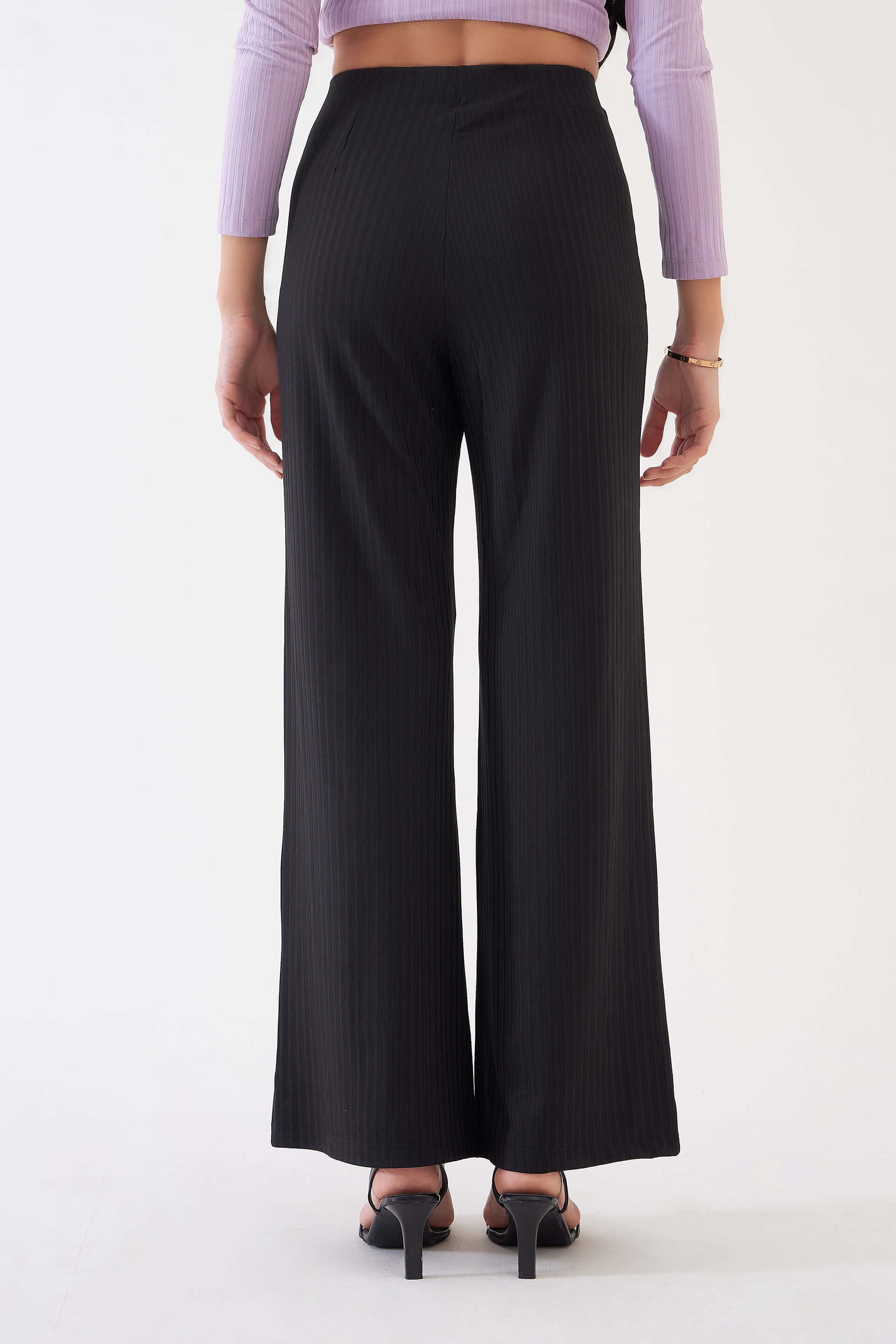 Lydia Rib Knit Trousers - Black