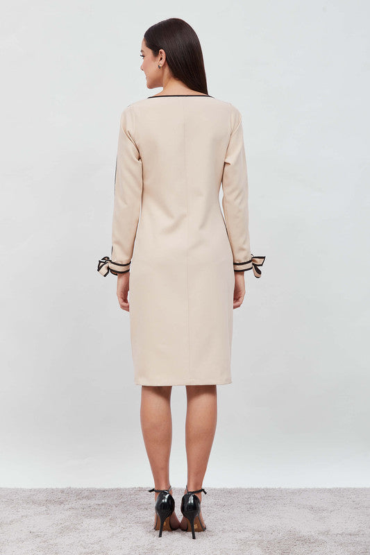 Cookie Tie-up Cuff Dress - Cream