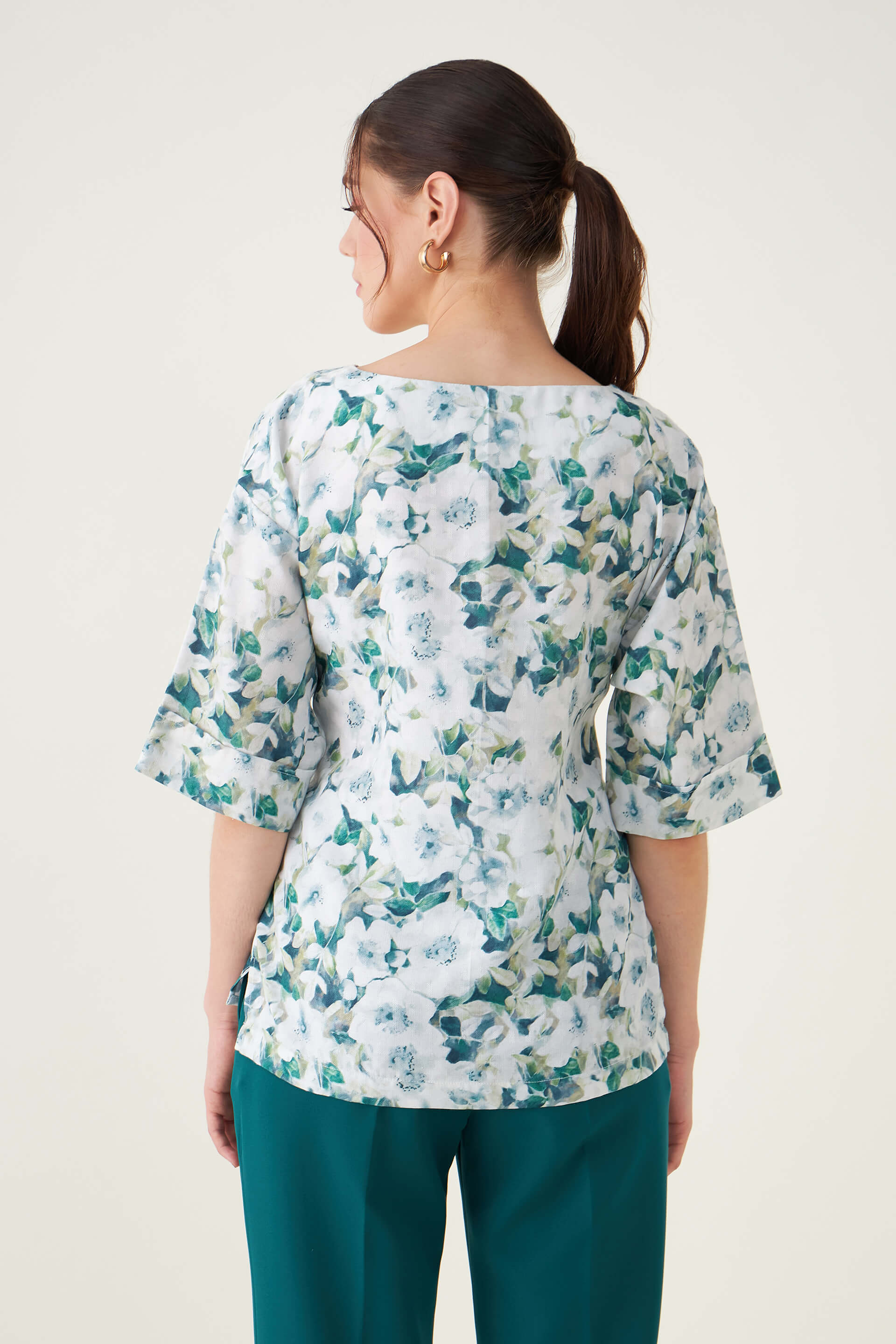 Pixie Floral Belted Top - Green/White