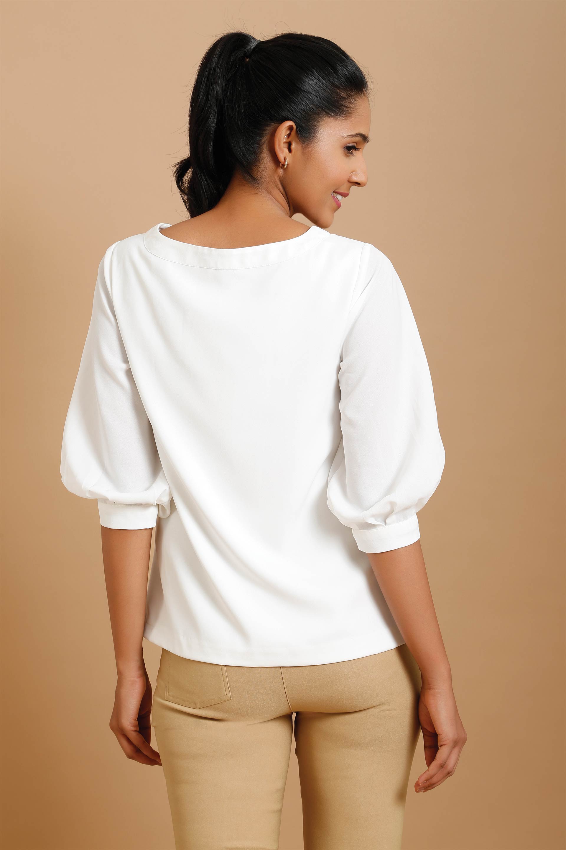 Coconut lantern sleeve top - White