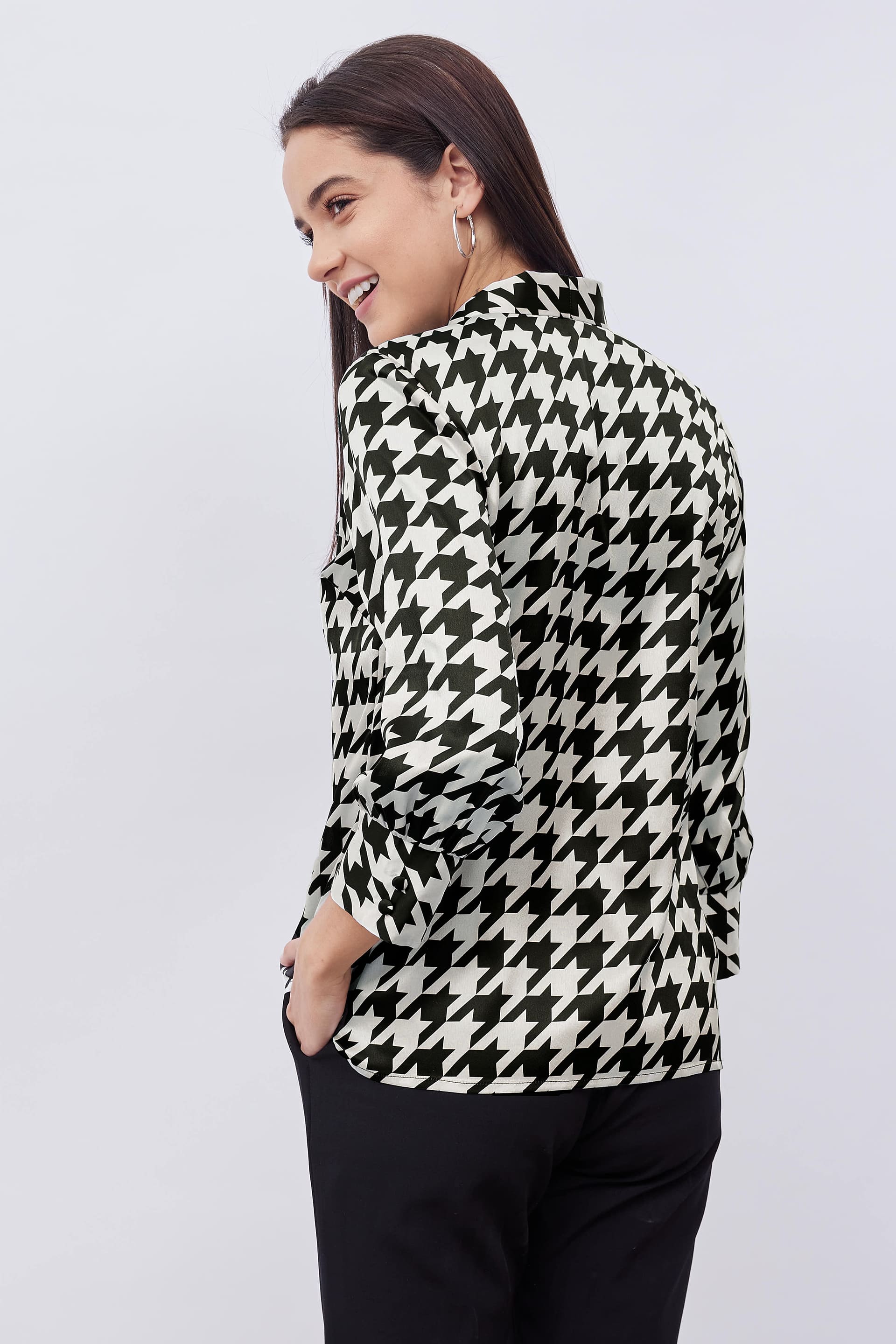 Sabre Printed Satin Tie-up Top - Black & White