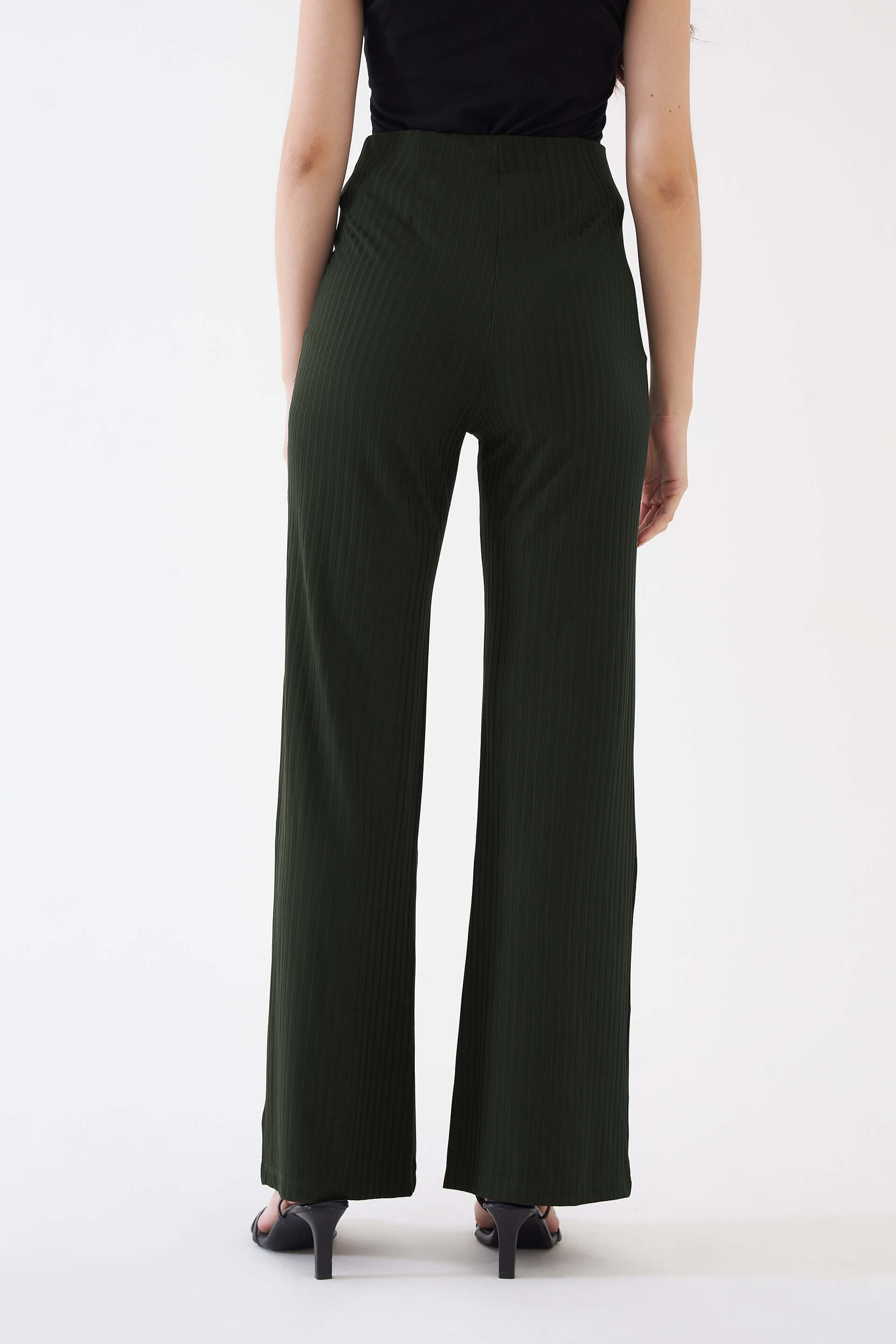 Lydia Rib Knit Trousers - Olive Green