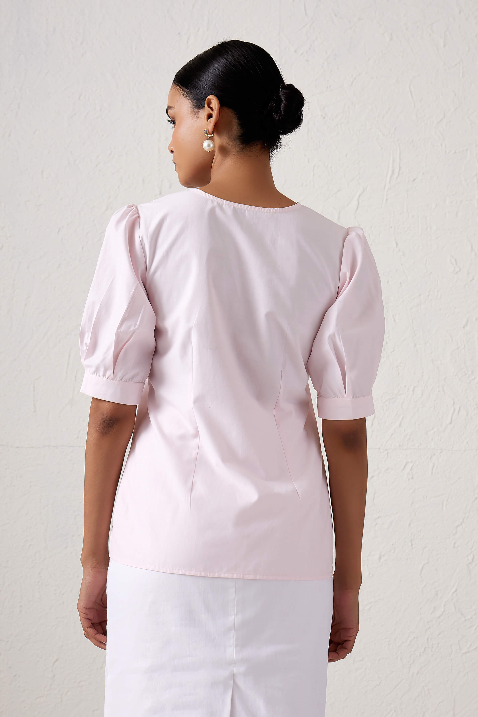 Rosette Boat neck printed dress - Pink/White