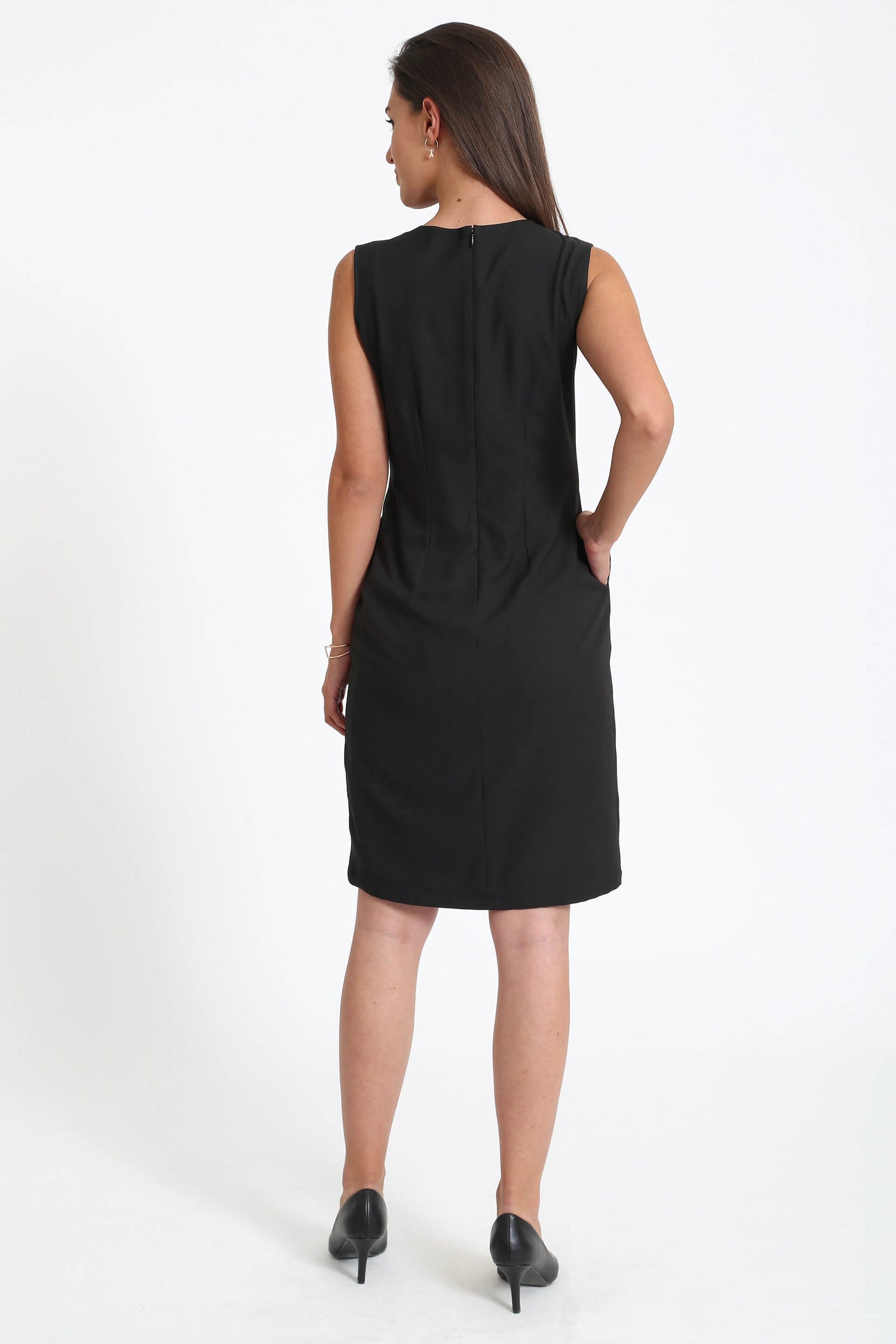 Punctual-Black V-Neck Multipanel Basic Dress - Black