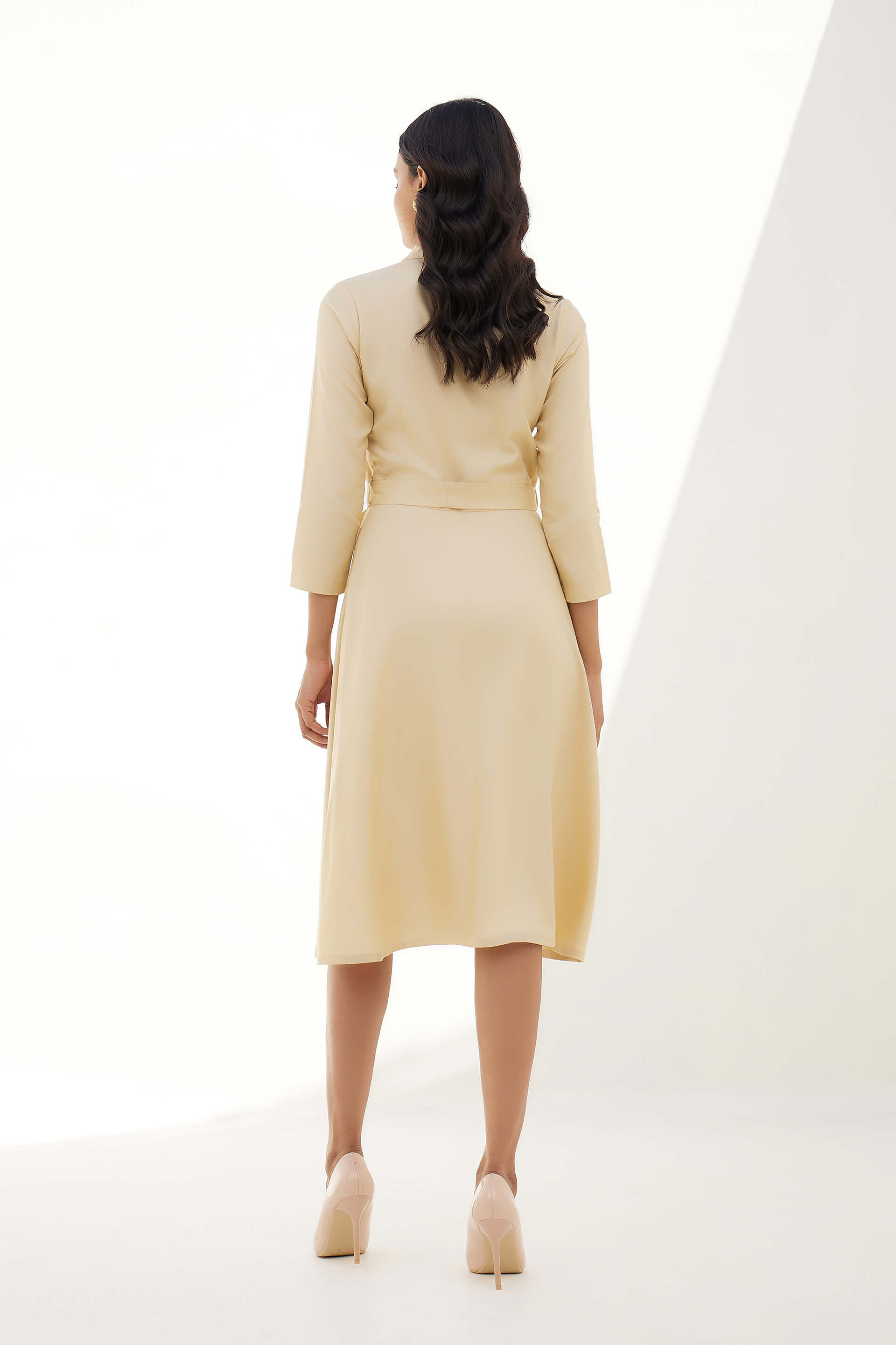 Edith Fit and Flared Shirt Dress - Beige