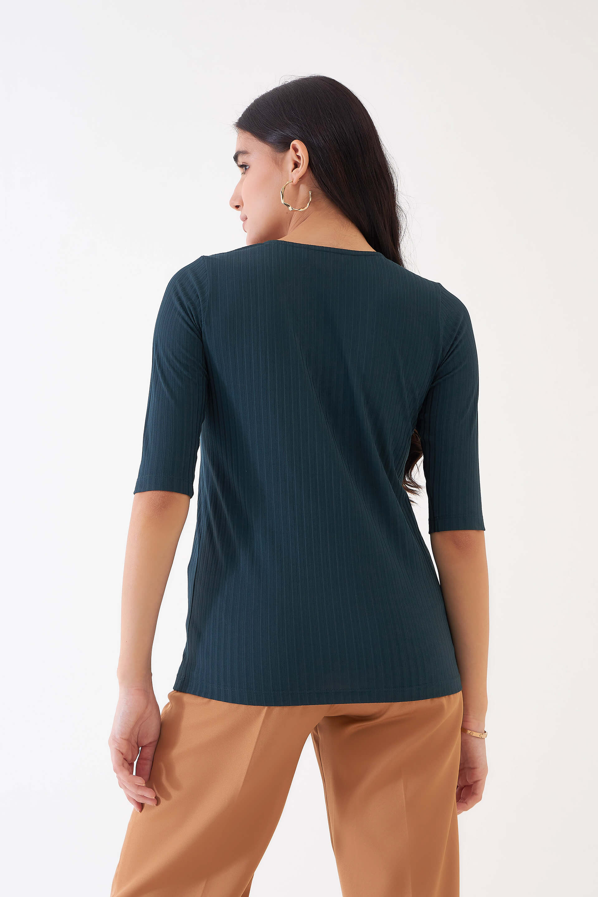 Bianca Rib Knit Top - Dark Green