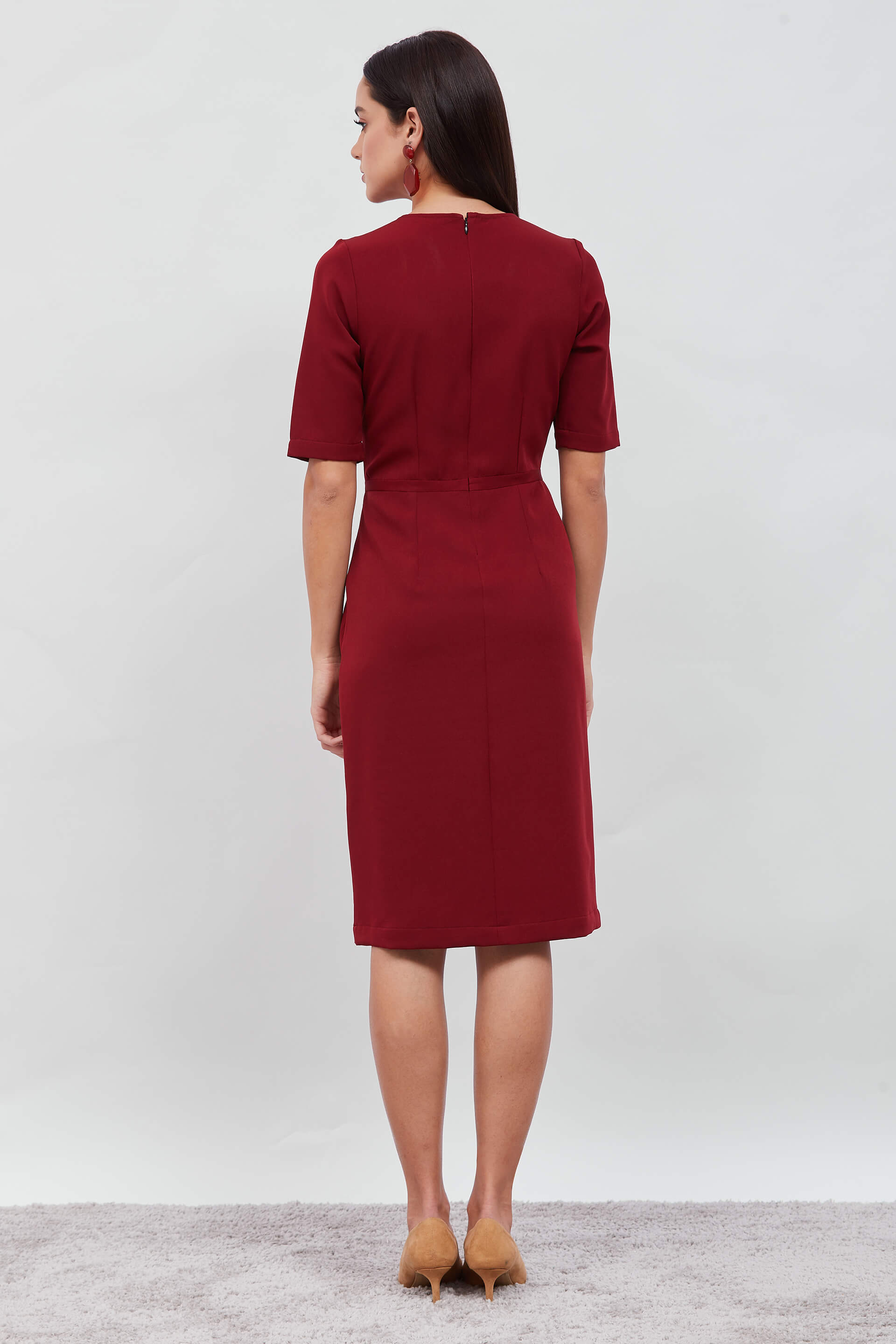 Prestige-Maroon Sheath Dress - Maroon