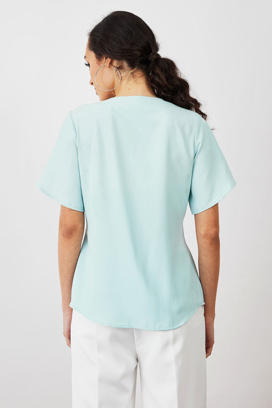 Tiffany Petal Sleeves Top - Ice Blue