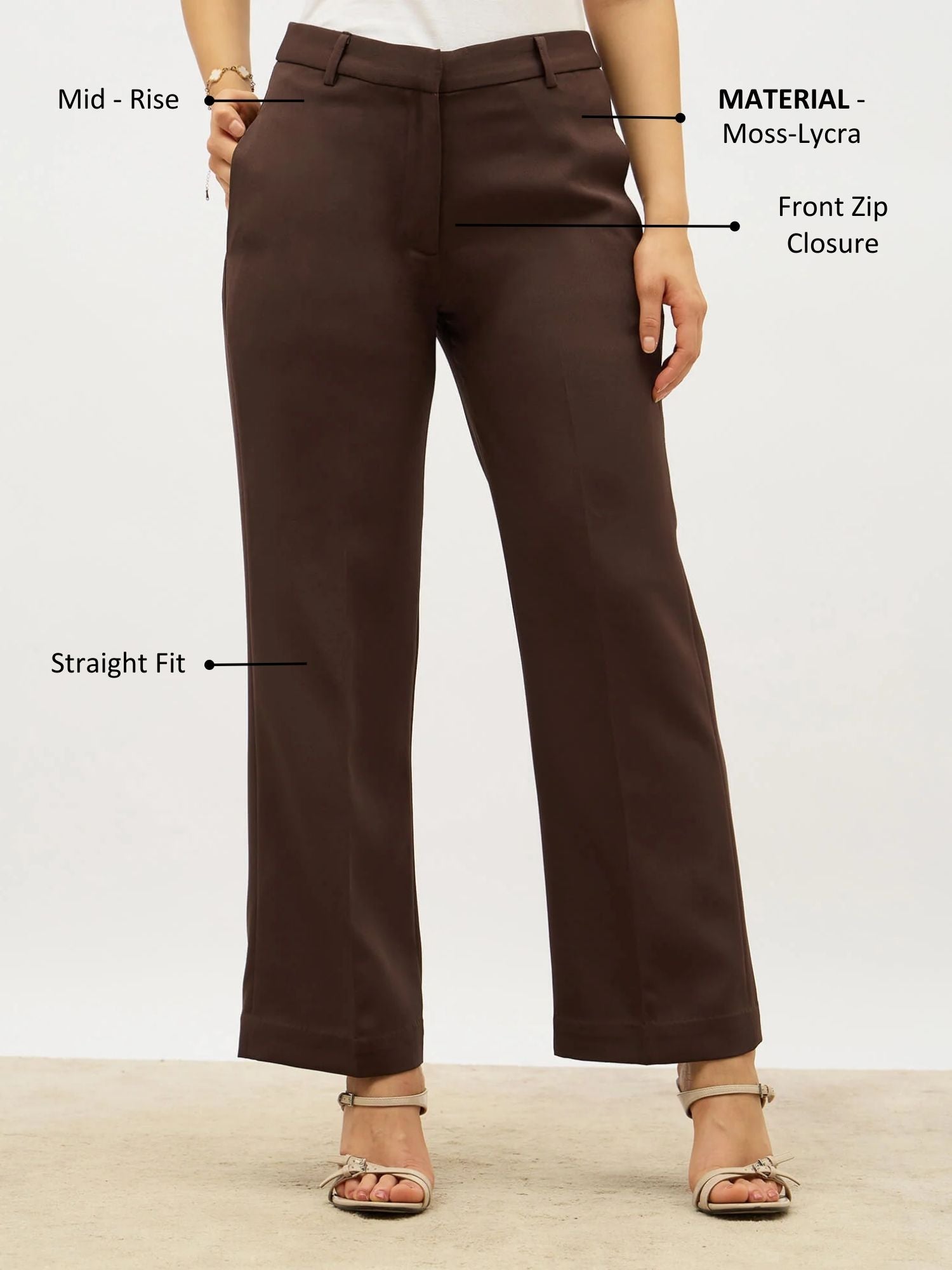 Tirana Mid Rise Straight Trousers-Chocolate Brown