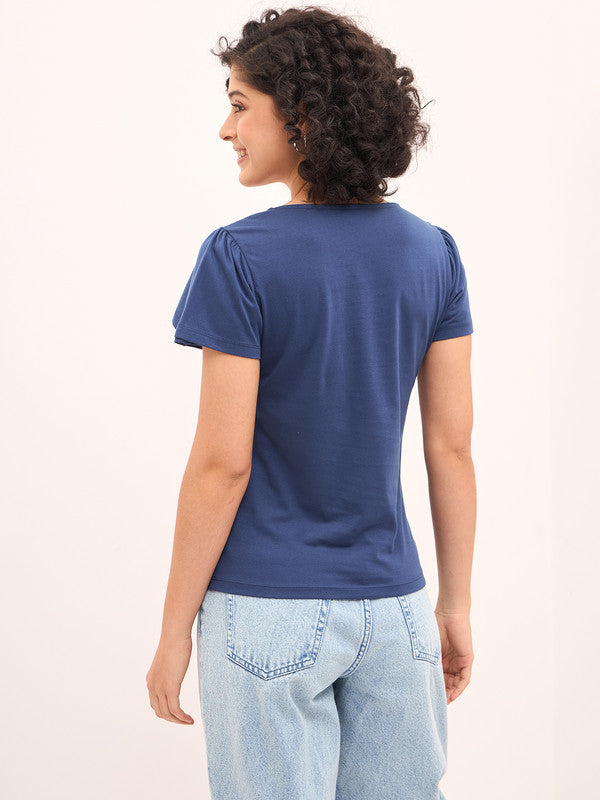 Femme Petal Sleeves T-Shirt - Blue