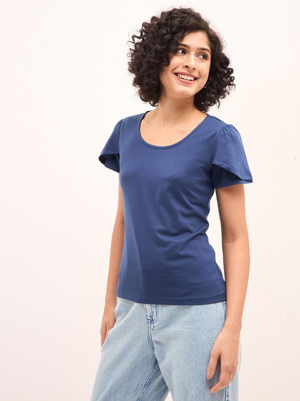 Femme Petal Sleeves T-Shirt - Blue