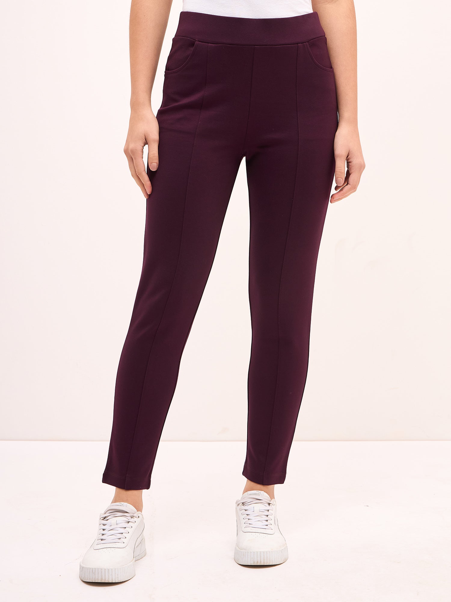 Flex Pull On Slim Jeggings - Burgundy