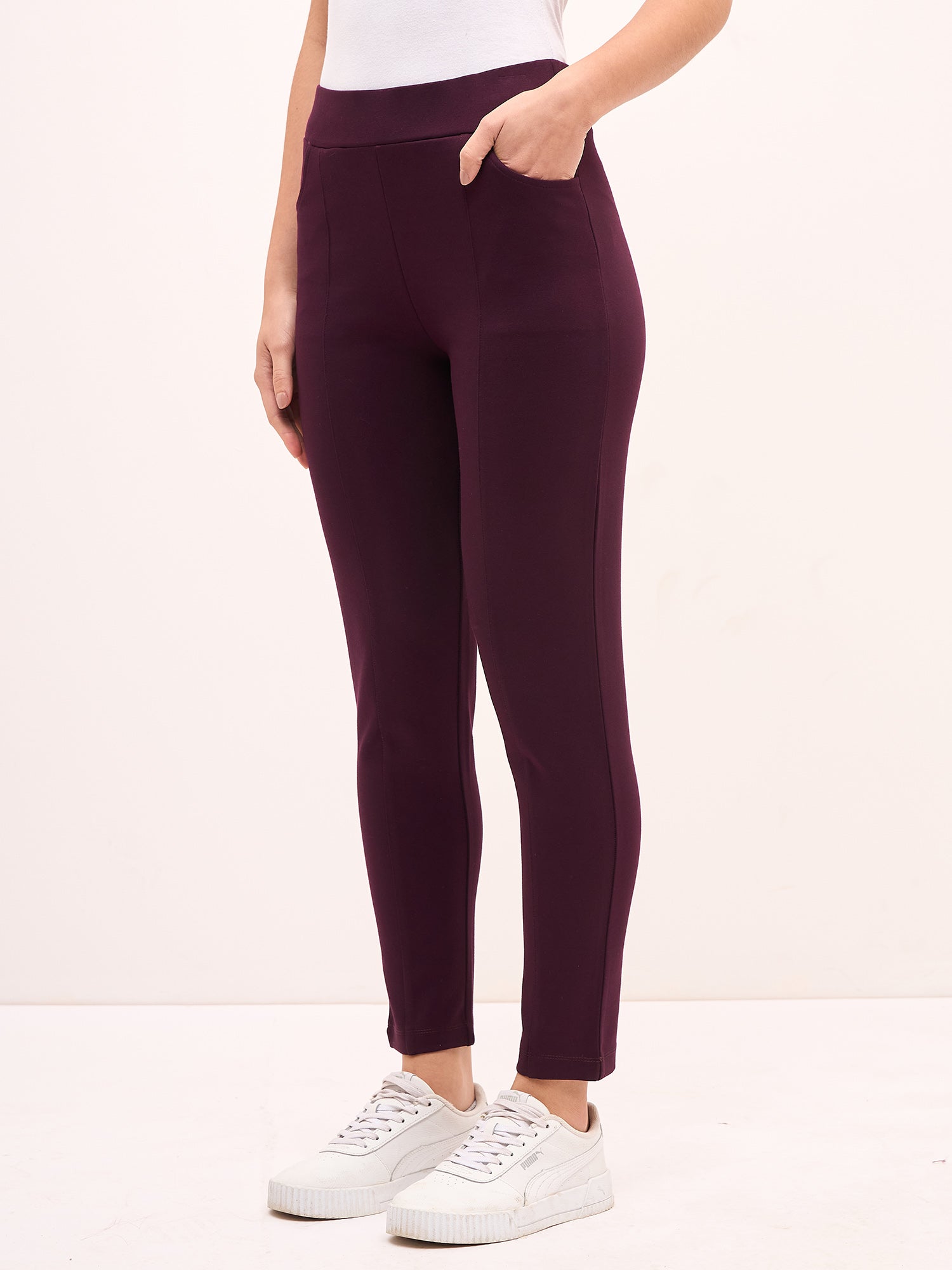 Flex Pull On Slim Jeggings - Burgundy