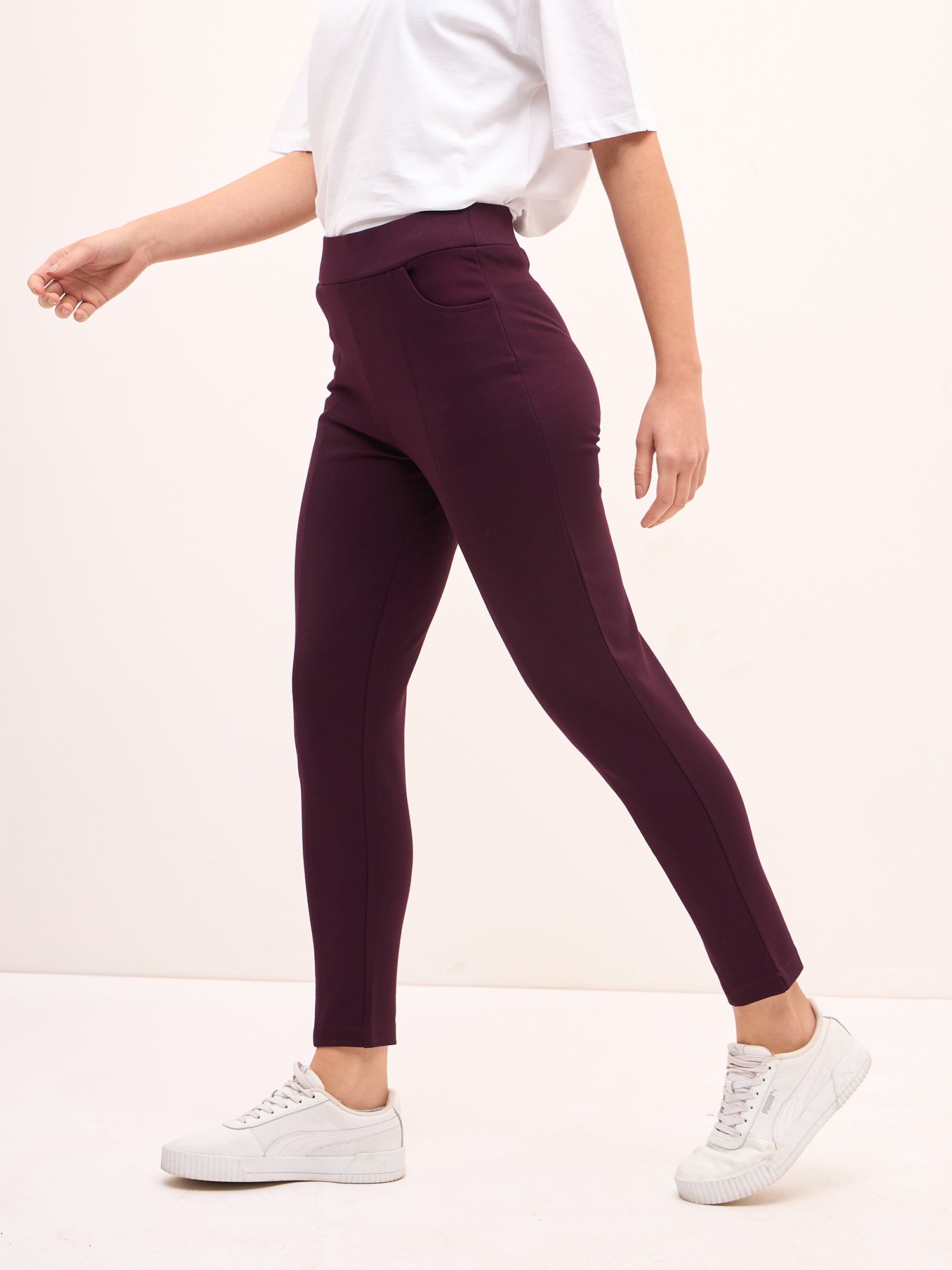Flex Pull On Slim Jeggings - Burgundy
