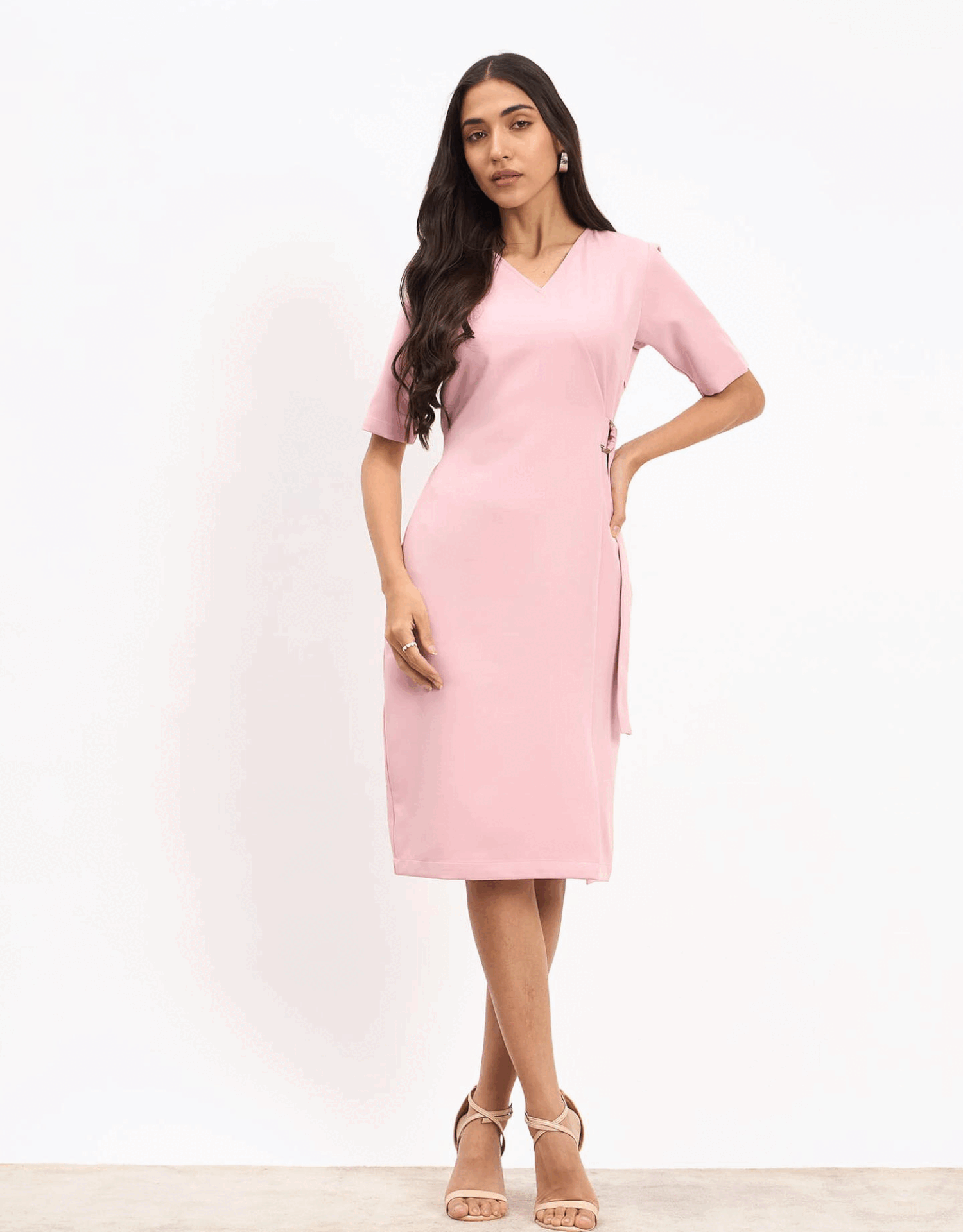 Fluorite D-Buckle Sheath Dress - Pastel Pink