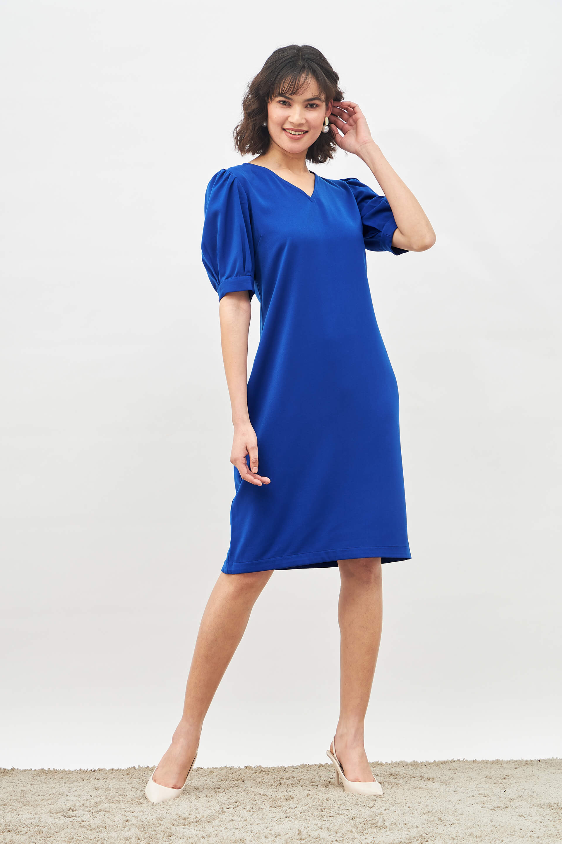 Blue shift dress with sleeves best sale