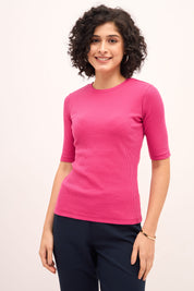 Plush Round Neck T-Shirt - Pink