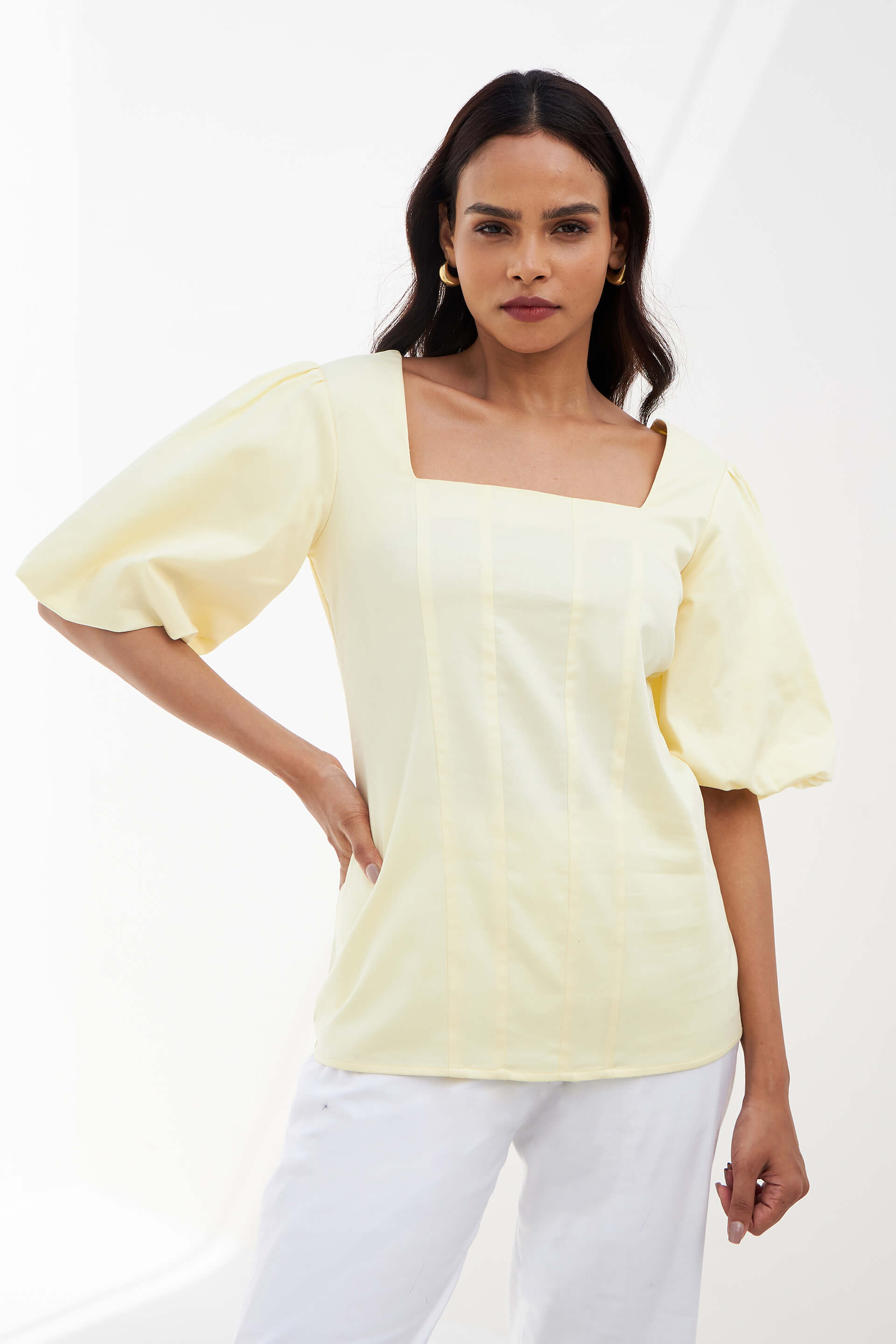 Citrine Balloon Sleeves Top - Lemon Yellow