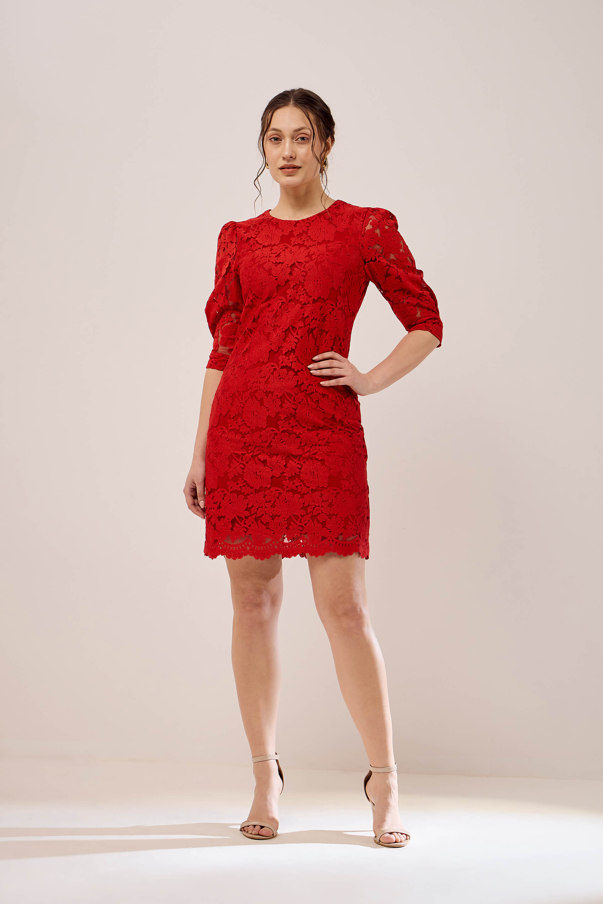 Red shops lace shift dress