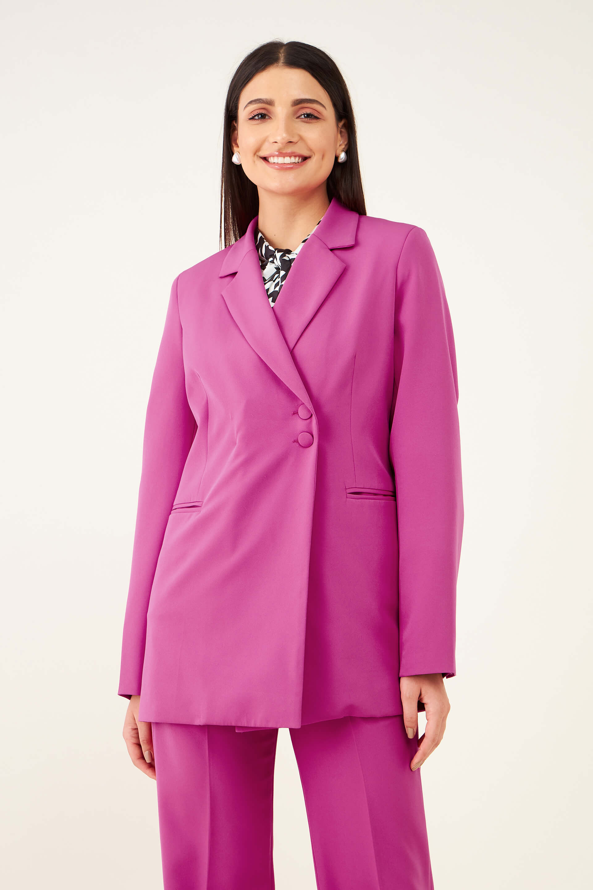 Buy Boston Single Breasted Blazer Fuchsia Pink Color Blazers for Women SALT Attire