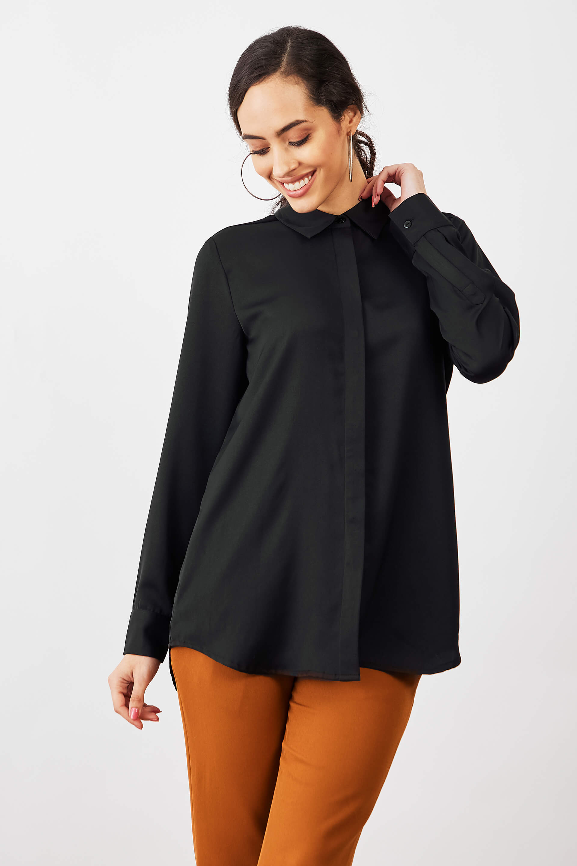 Moontini Concealed Placket Shirt - Black