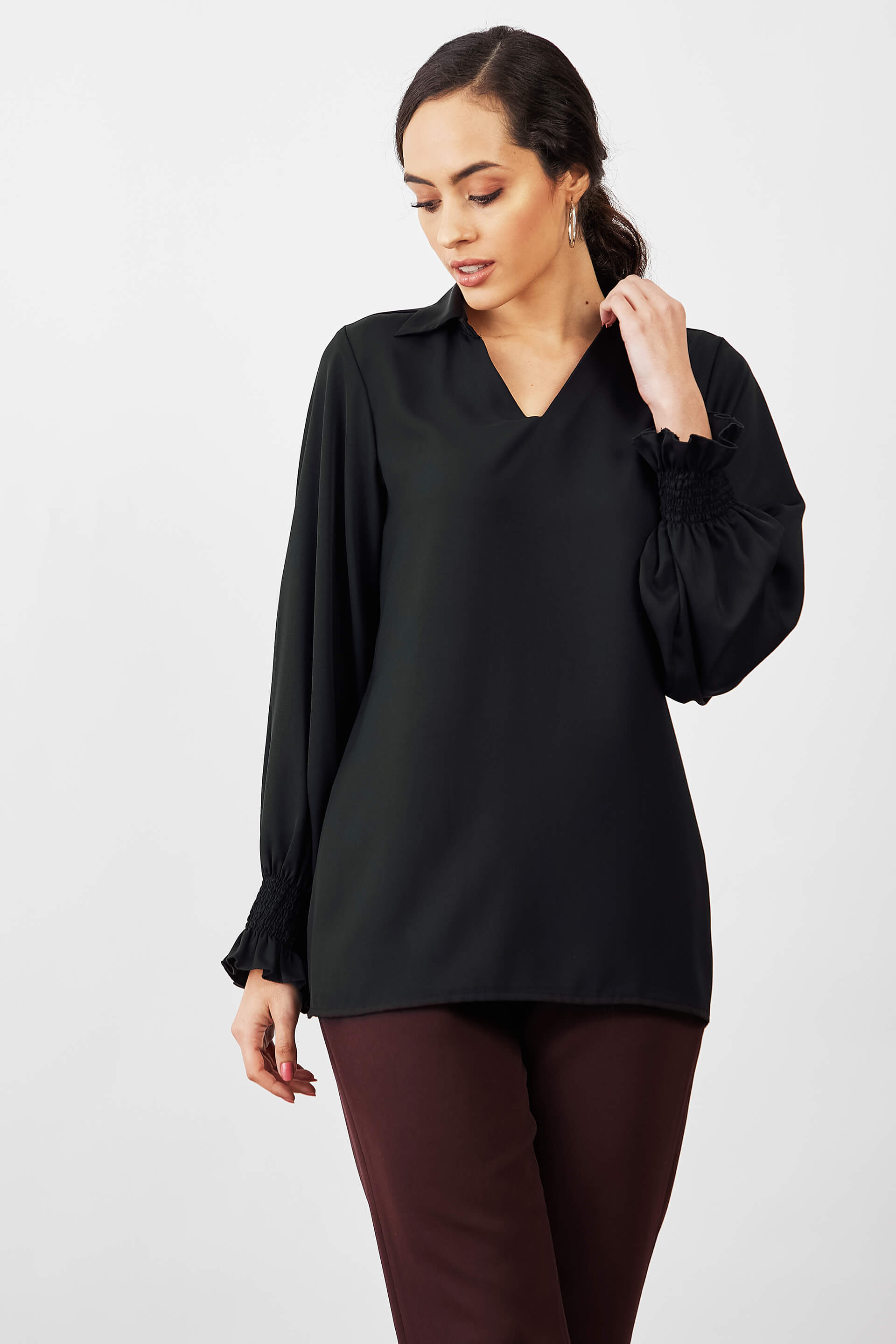 Starlight Collared Neckline Top - Black