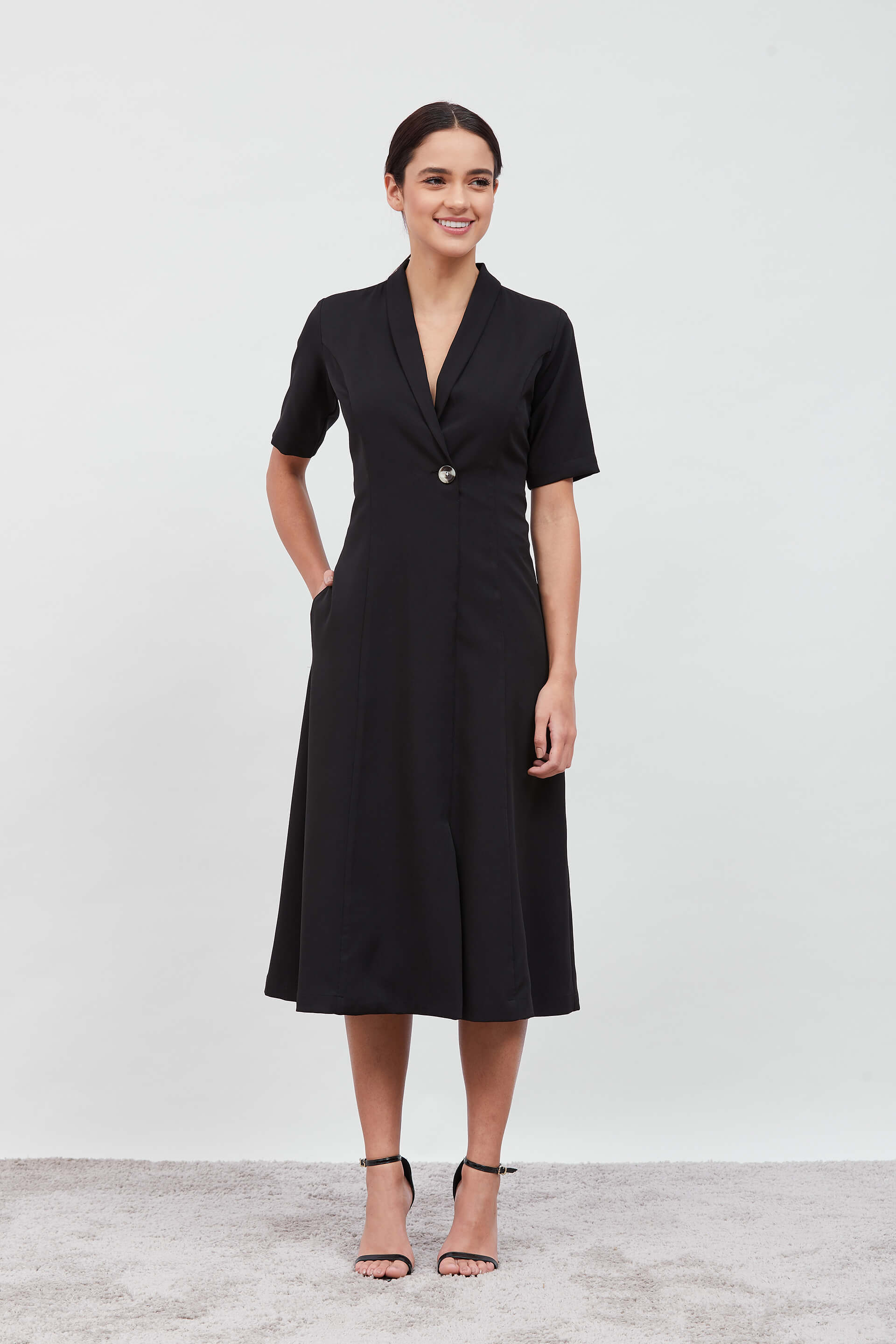 Stalwart Shawl Collared Dress - Black