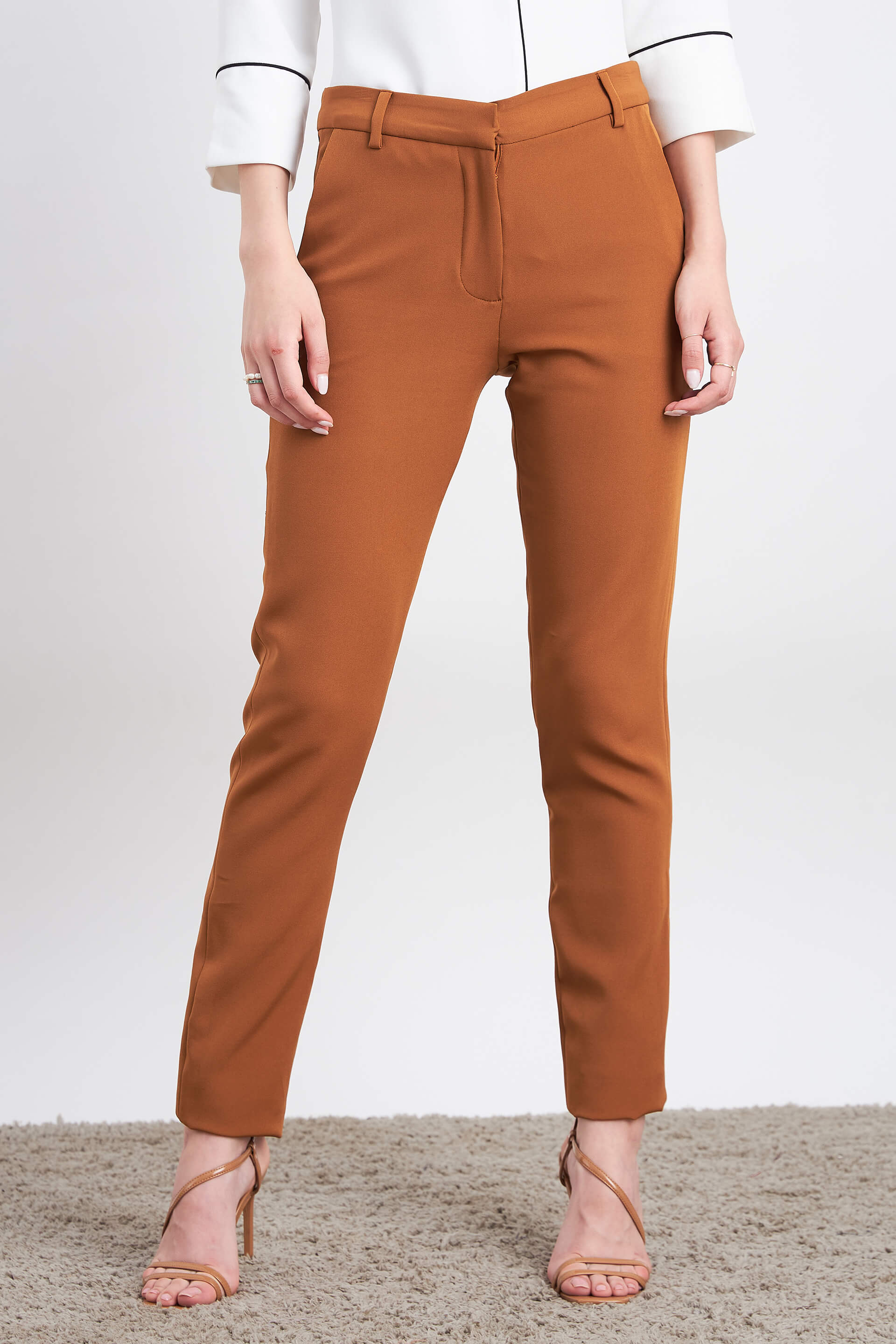 Earnest Mid To High Rise Pants - Tan Brown
