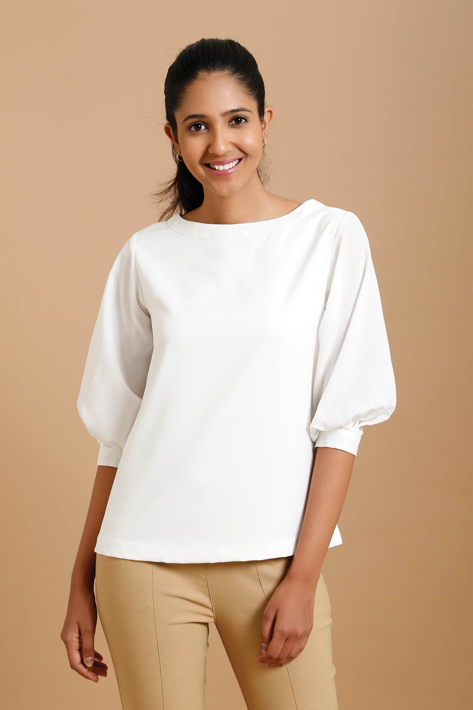 Coconut lantern sleeve top - White