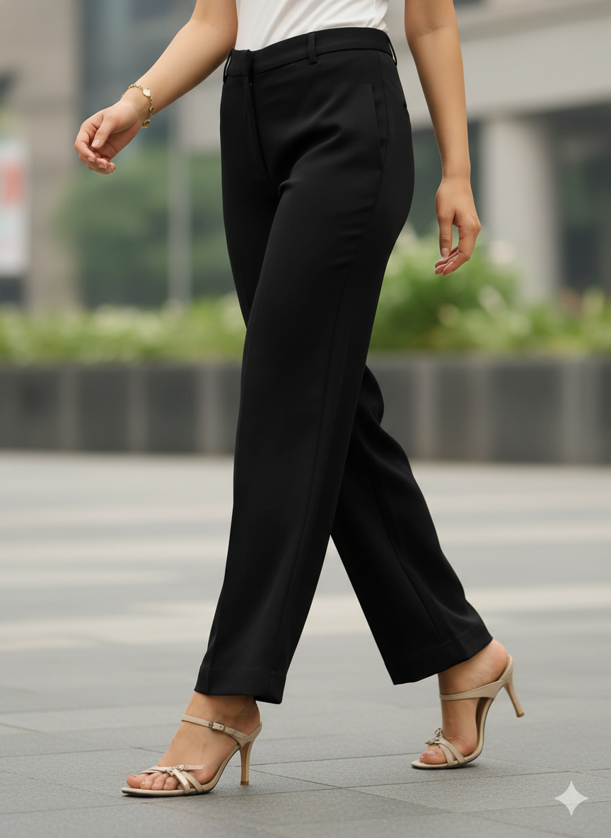 Tirana Mid Rise Straight Trousers-Black